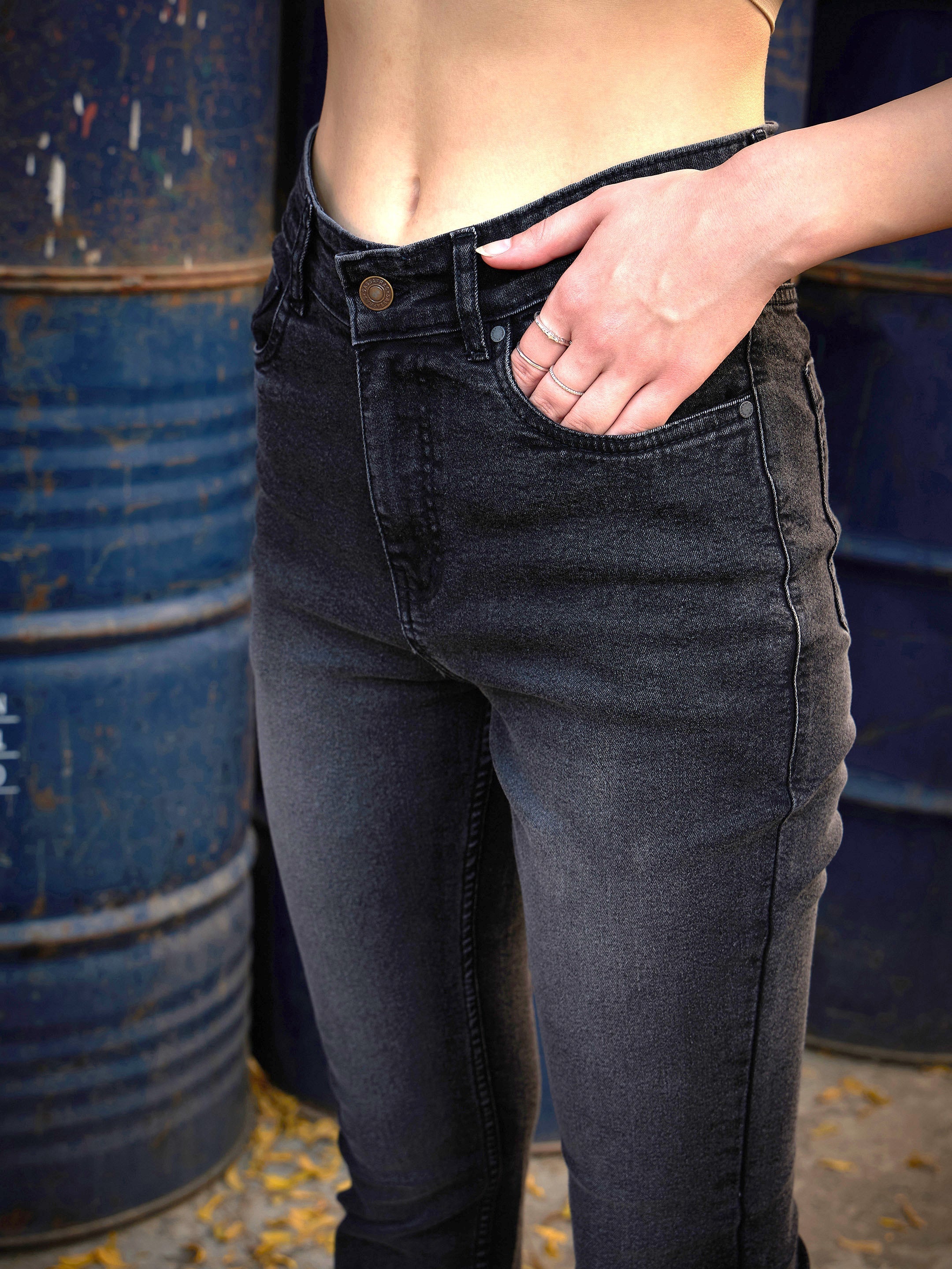 Women Grey Wash Boot Cut Premium Jeans