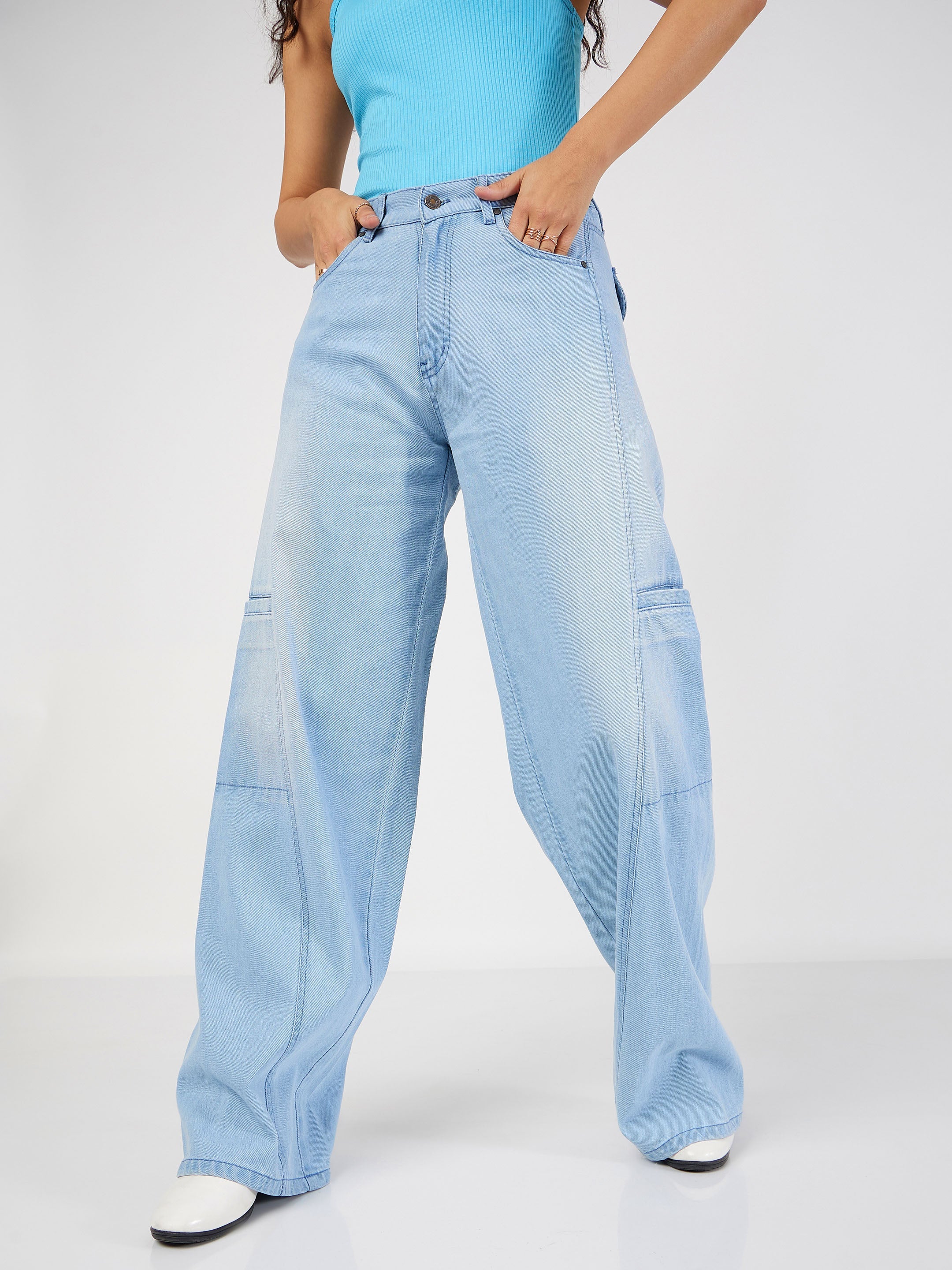 Women Blue Wide Leg Jeans