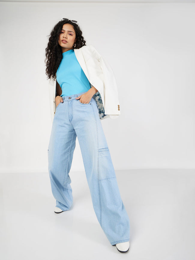 Women Blue Wide Leg Jeans