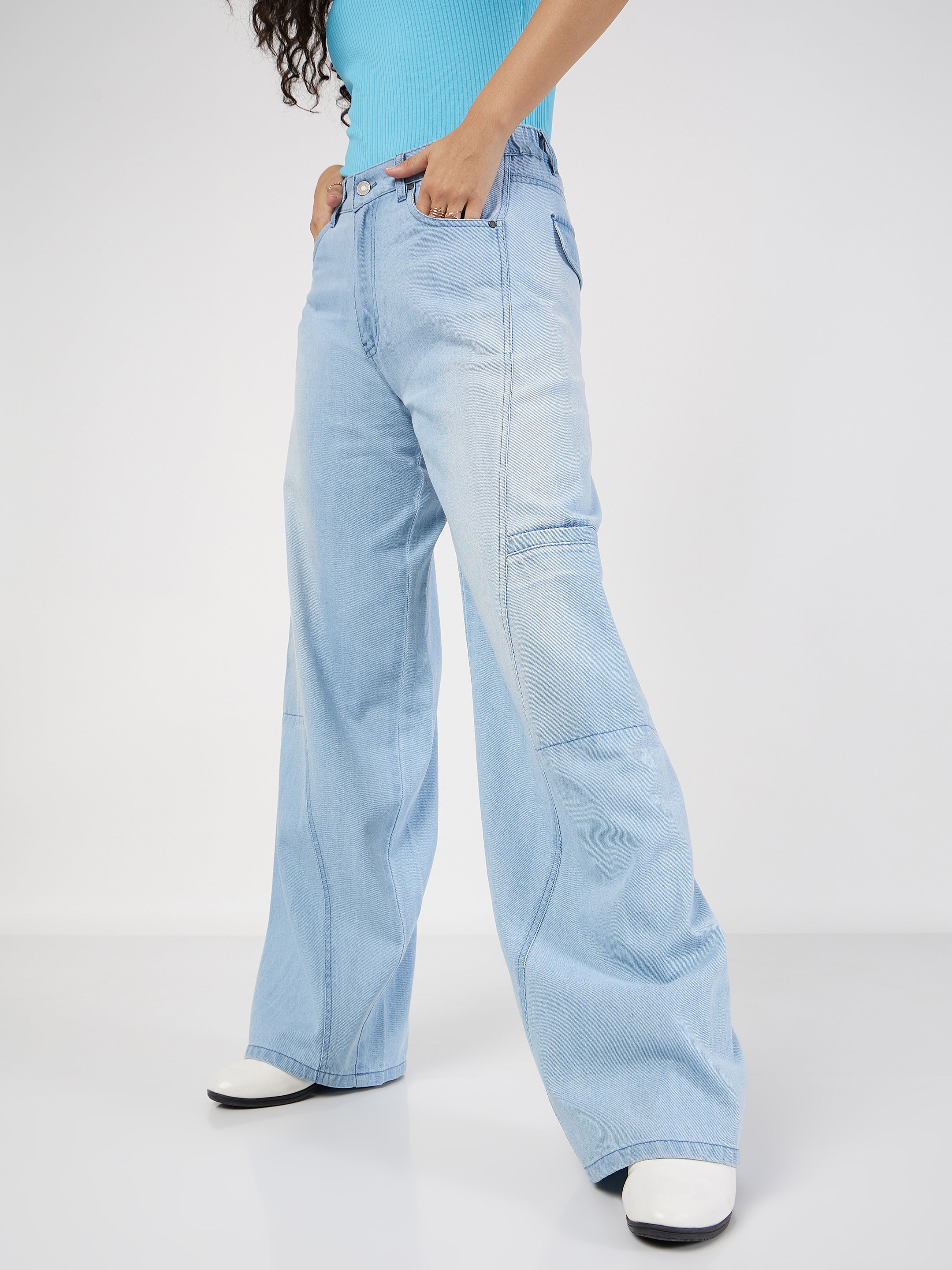 Women Blue Wide Leg Jeans