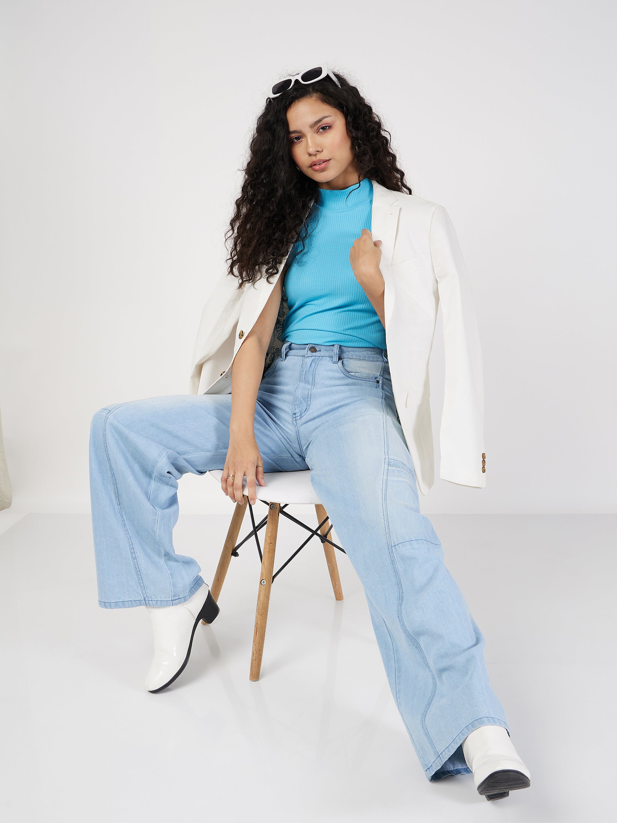 Women Blue Wide Leg Jeans