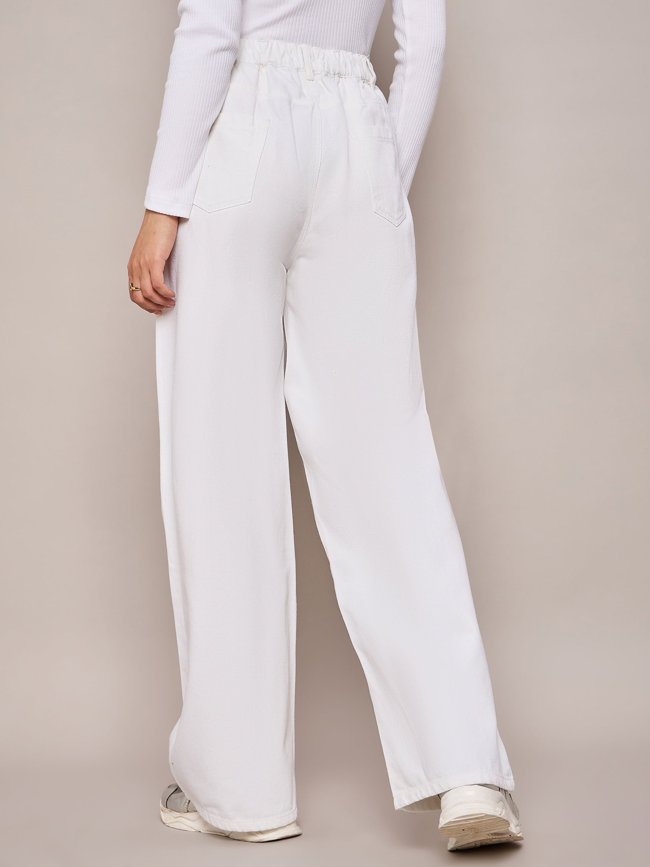 Women White High Waist Front Dart Straight Jeans