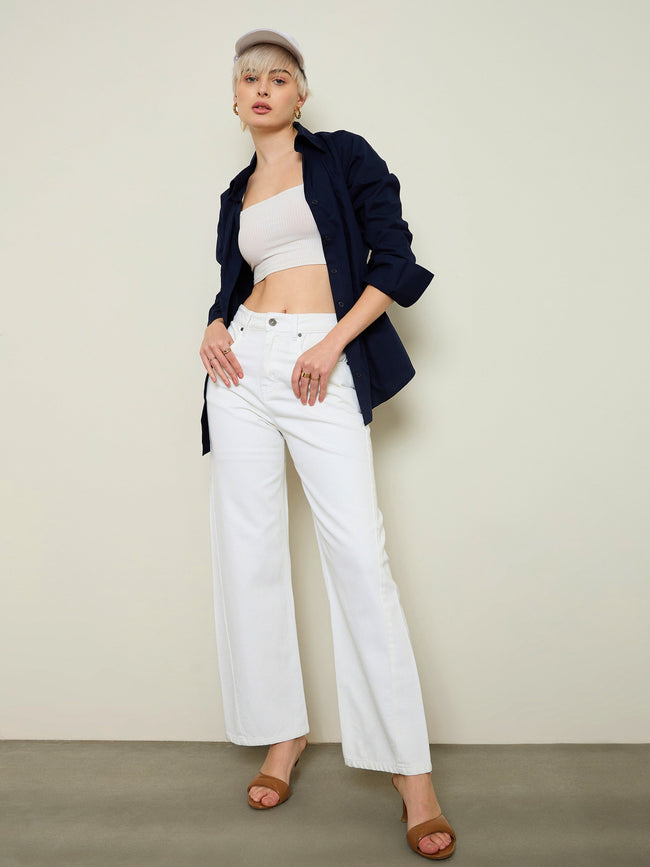 Women White High Waist Straight Jeans