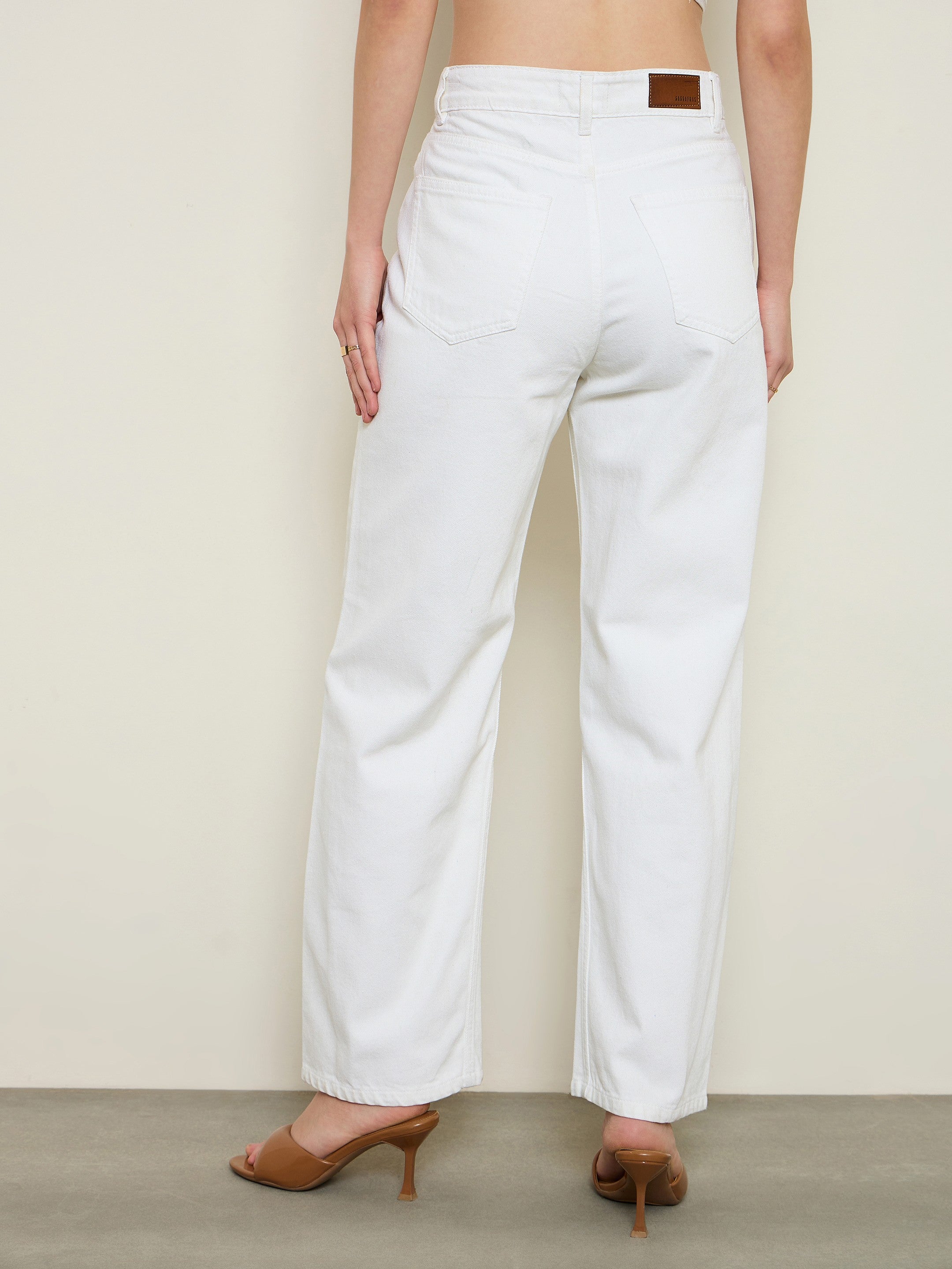 Women White High Waist Straight Jeans