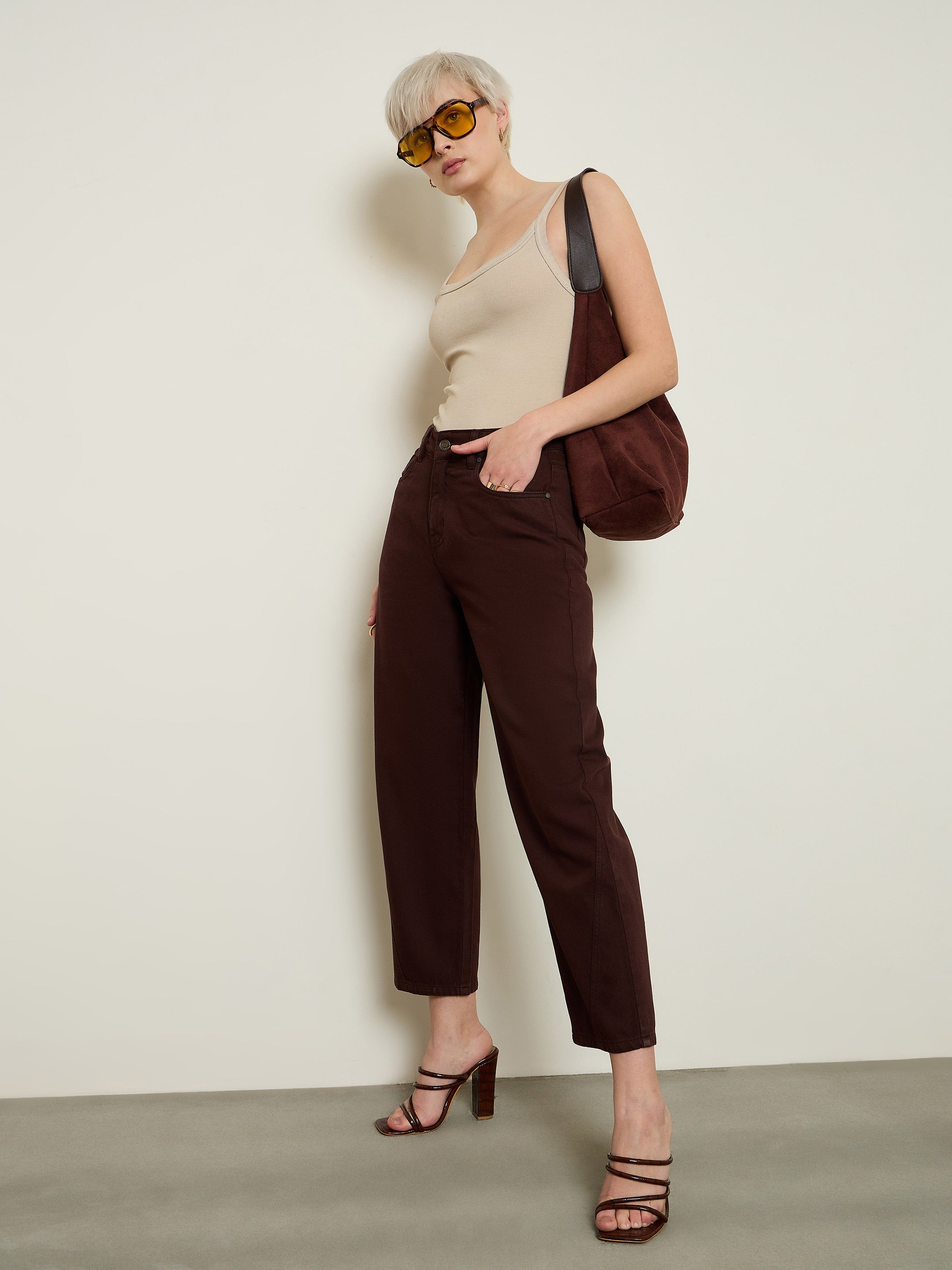Women Brown Balloon Fit Jeans
