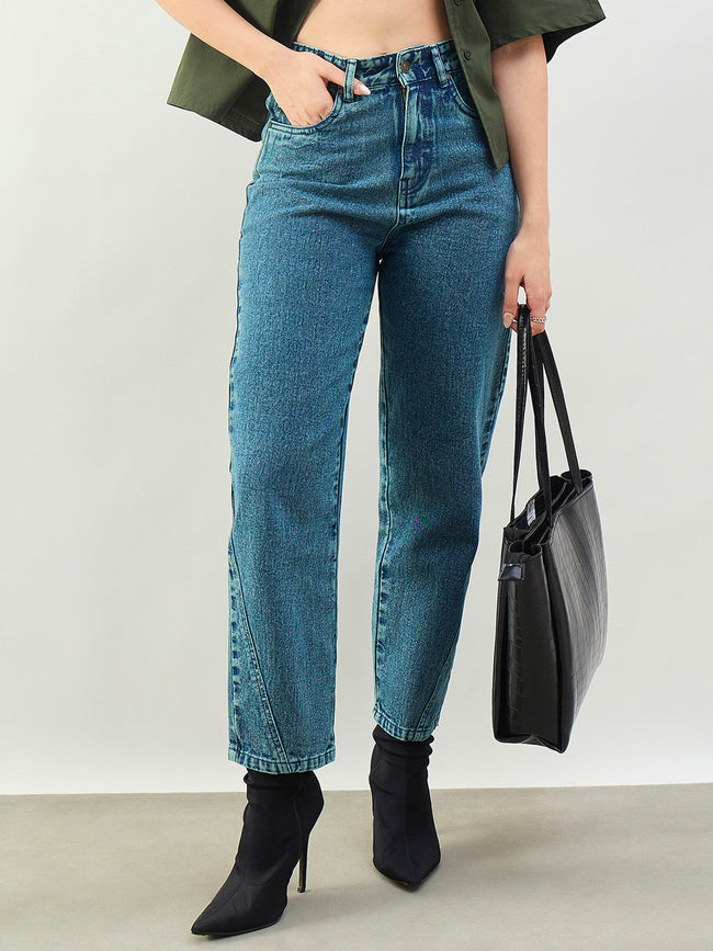 Women Green Wash Balloon Fit Jeans