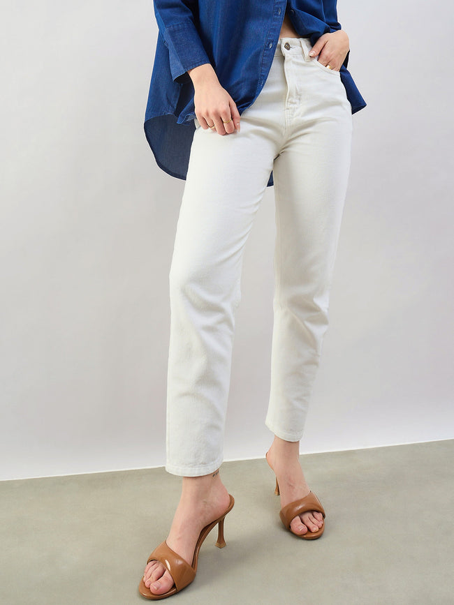 Women White Barrel Fit High Rise Jeans