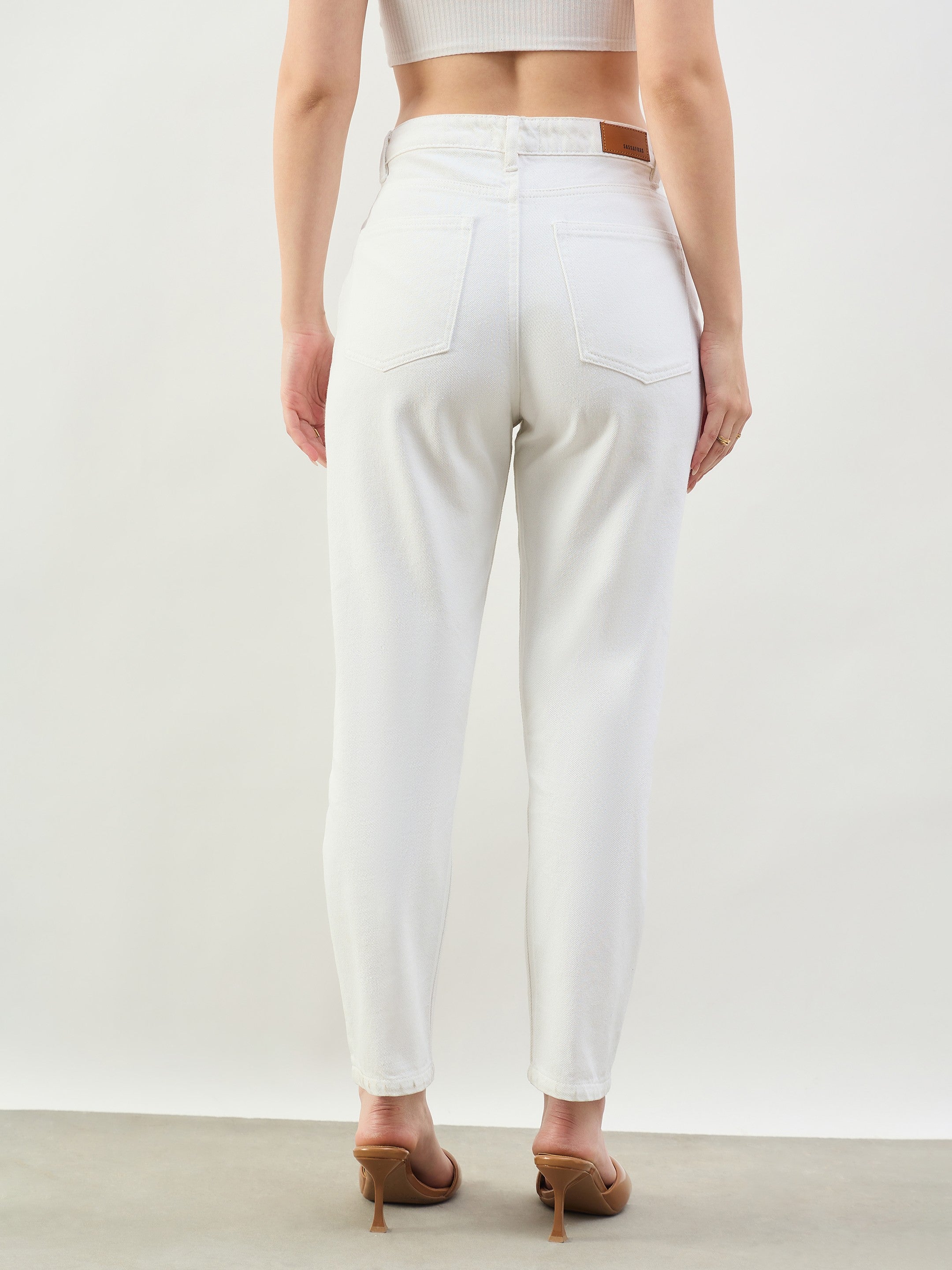 Women White Barrel Fit High Rise Jeans