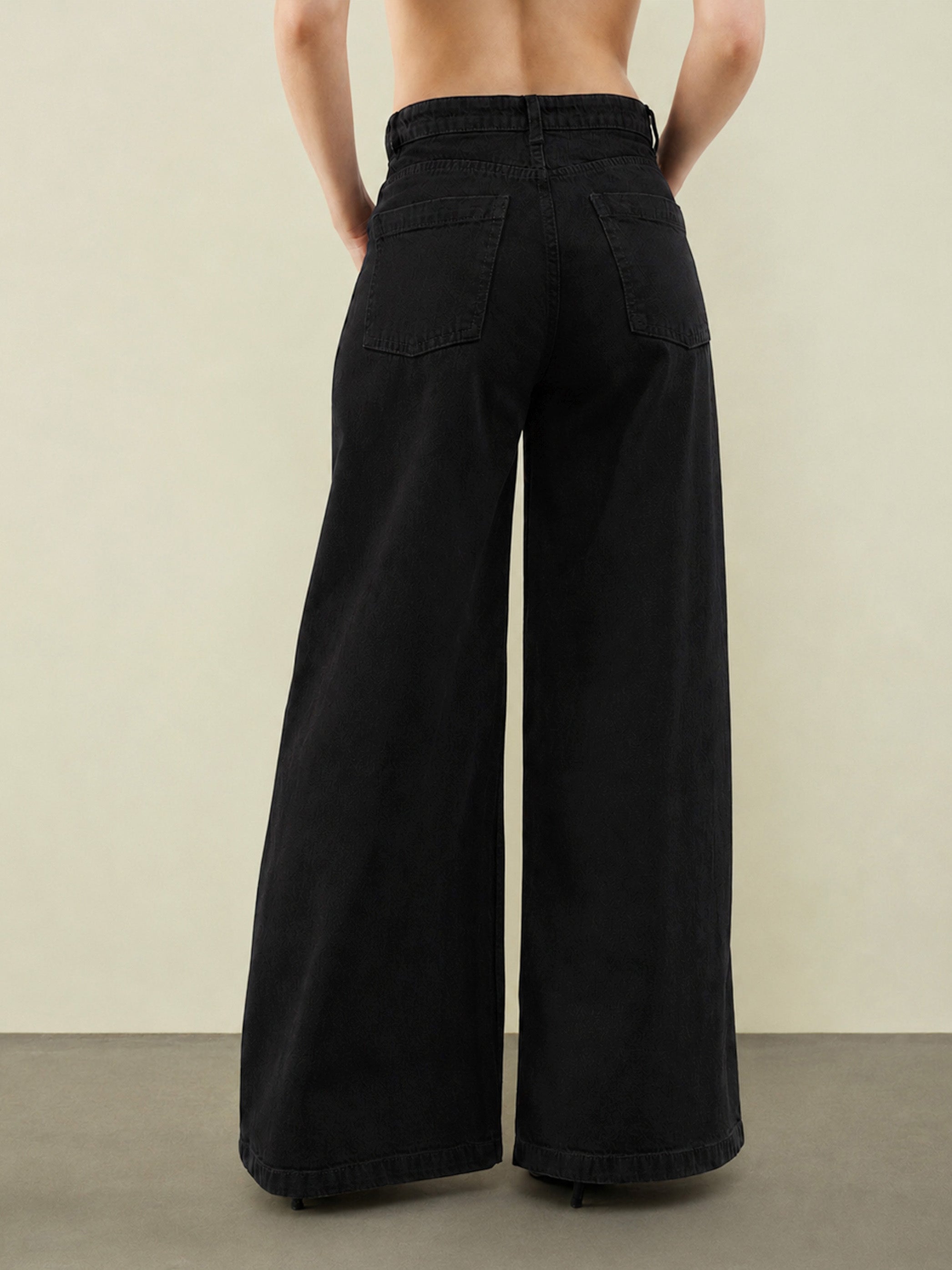 Women Jet Black Low Waist Wide Leg Jeans