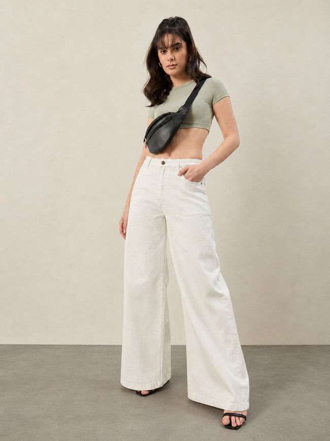 Women White Low Waist Wide Leg Jeans