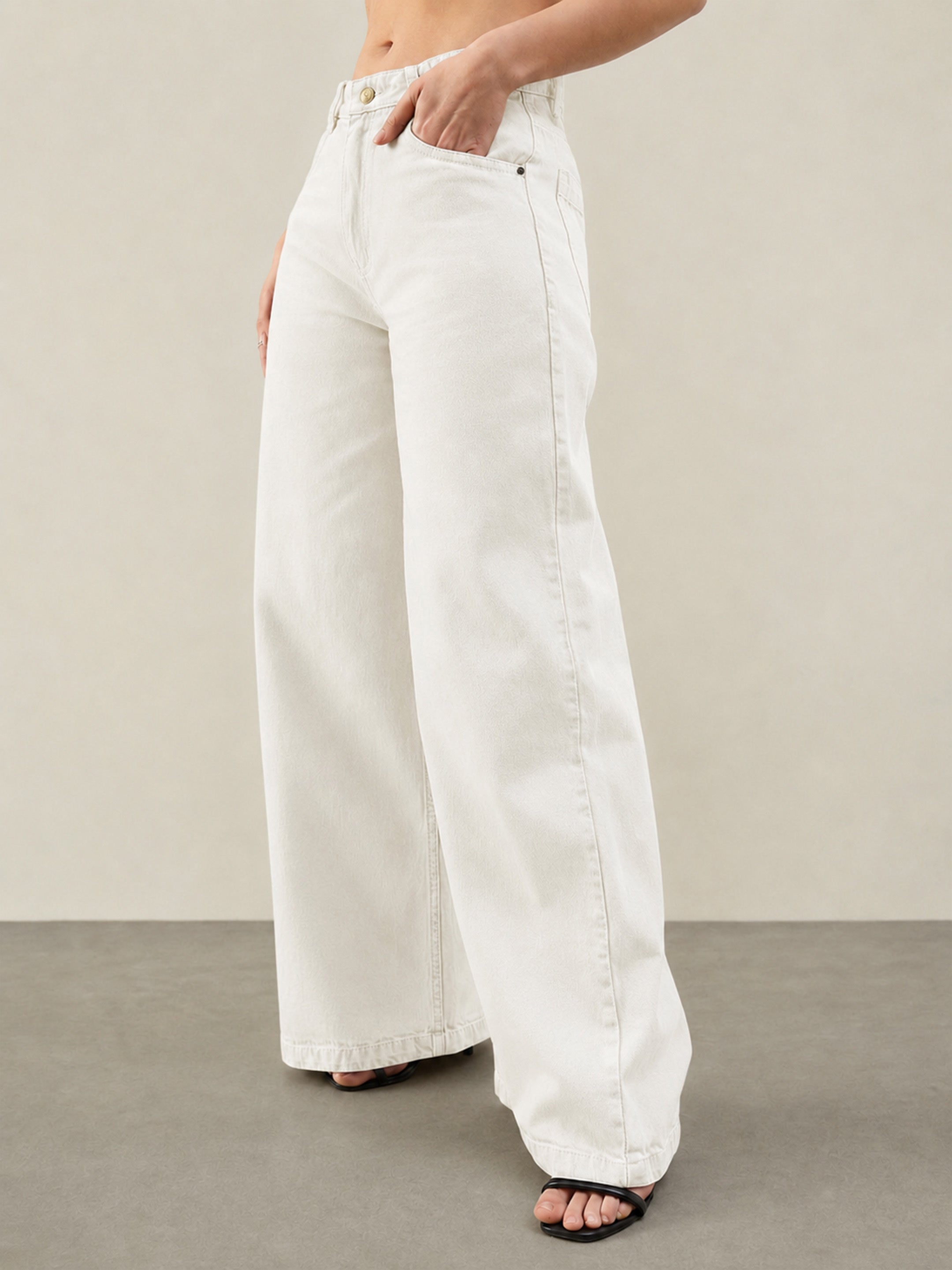 Women White Low Waist Wide Leg Jeans