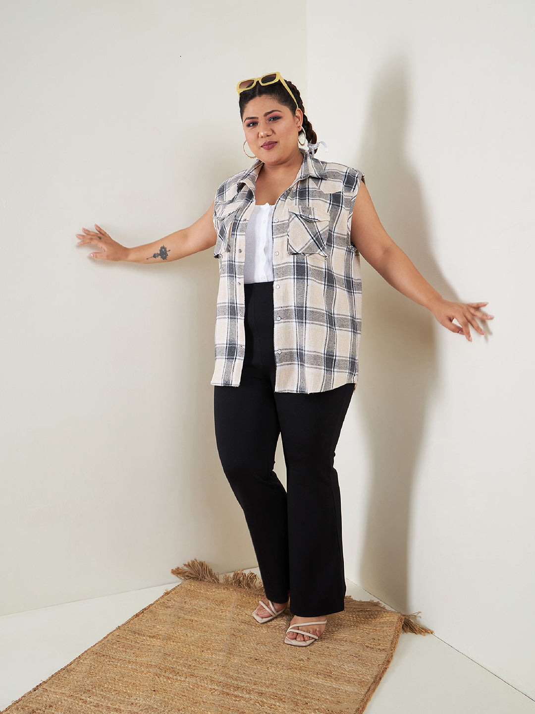 Women Black Bell Bottom 4-Way Stretch Trousers