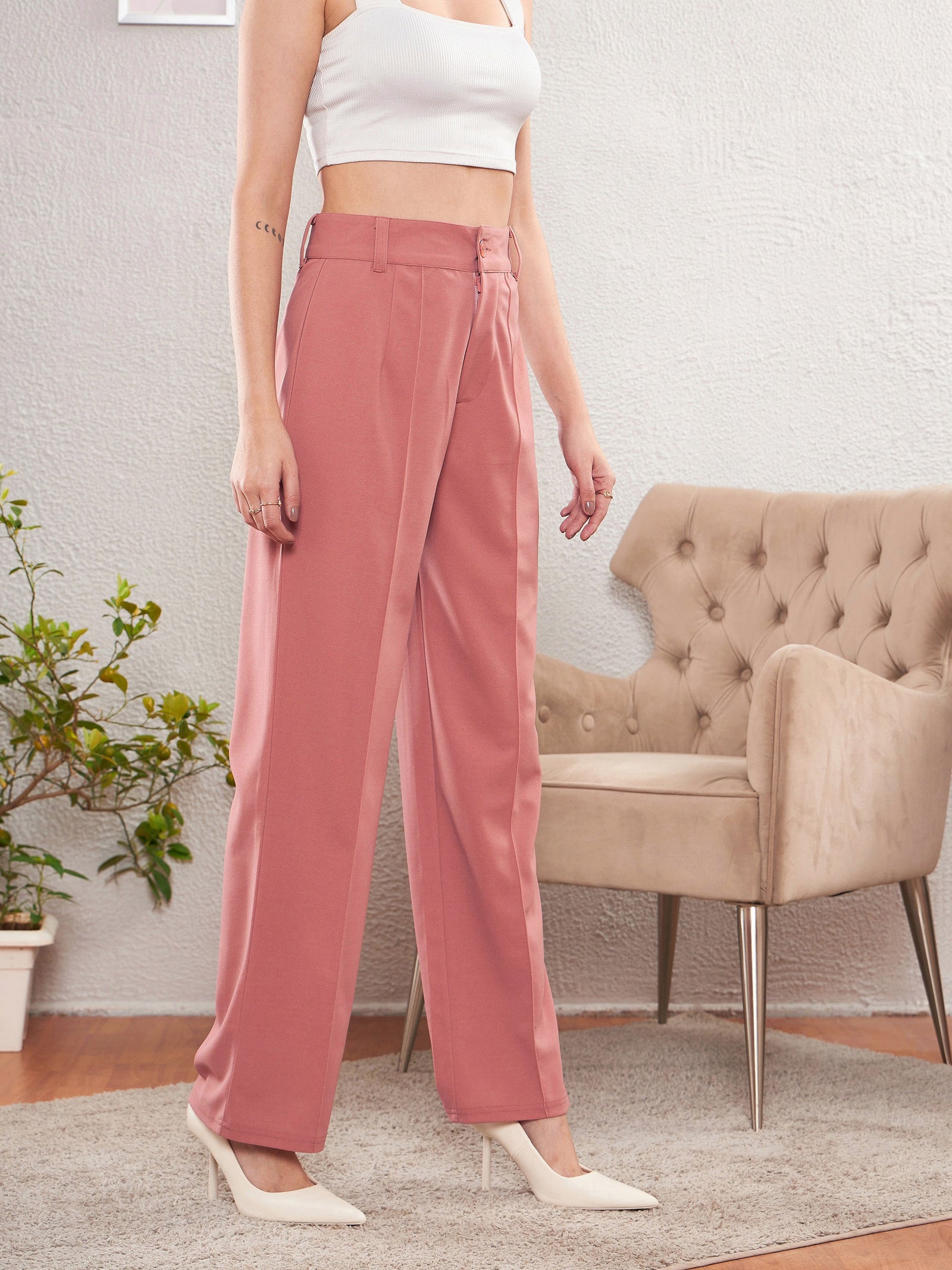 Peach Front Darted Pants-SASSAFRAS worklyf