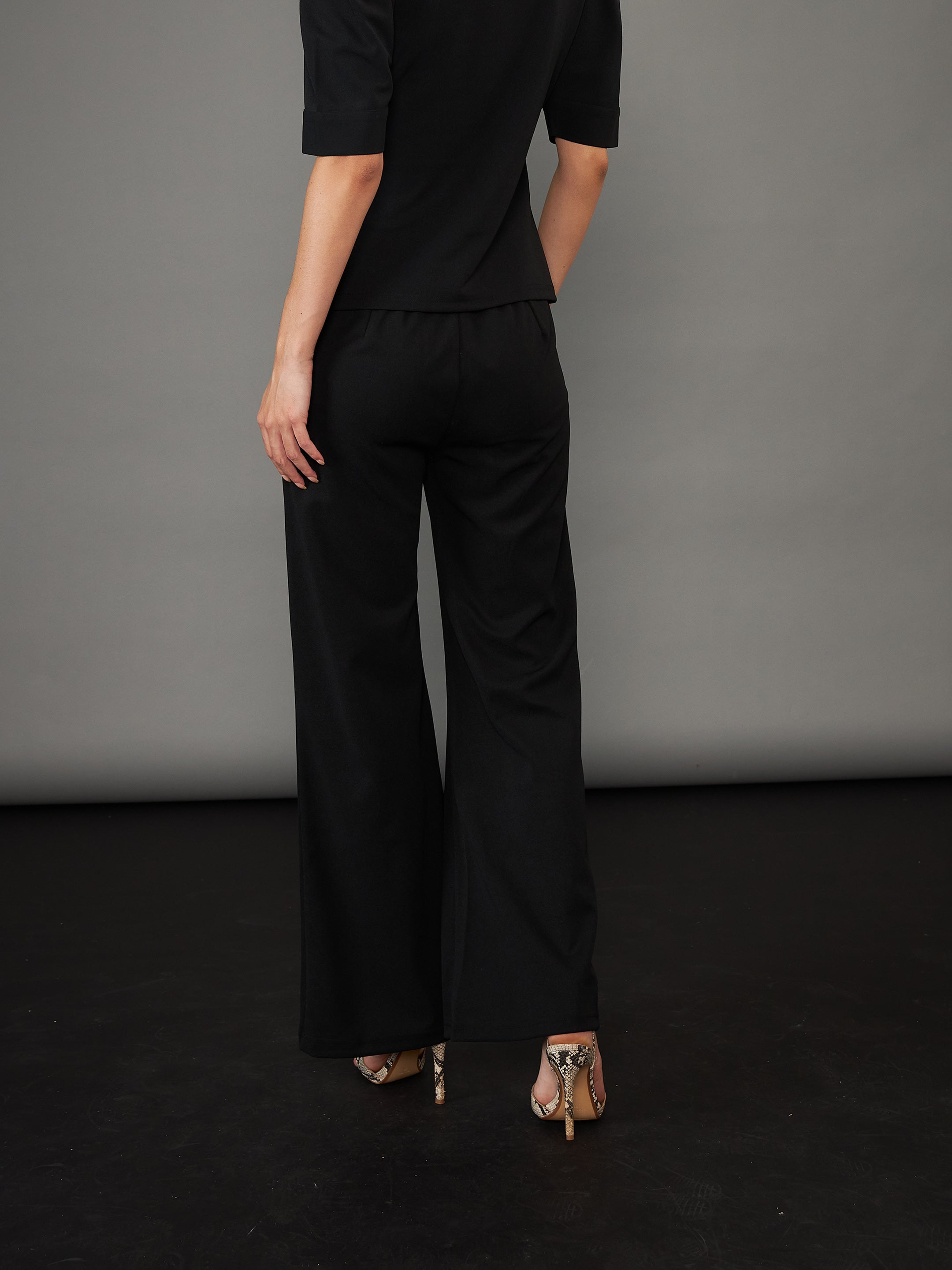 Women Black Knitted Bell Bottom Pants
