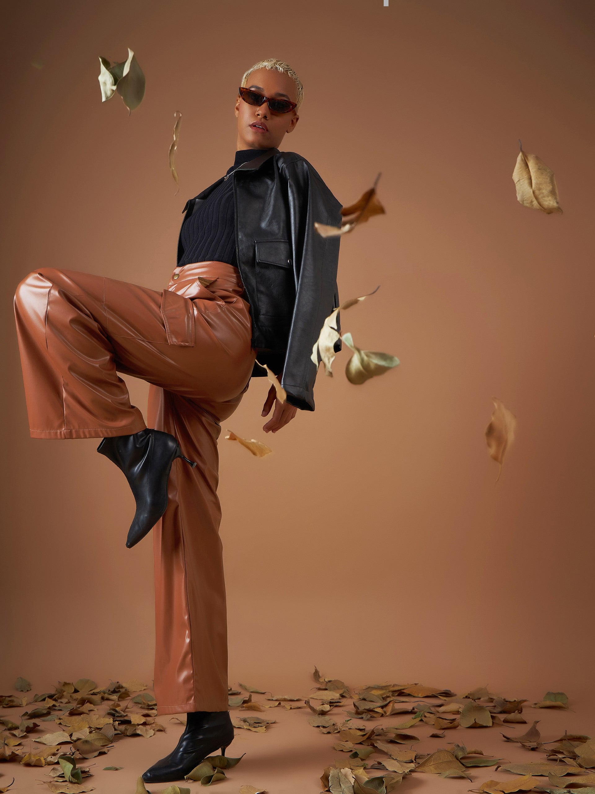 Women Brown Flap Pocket Straight Pants