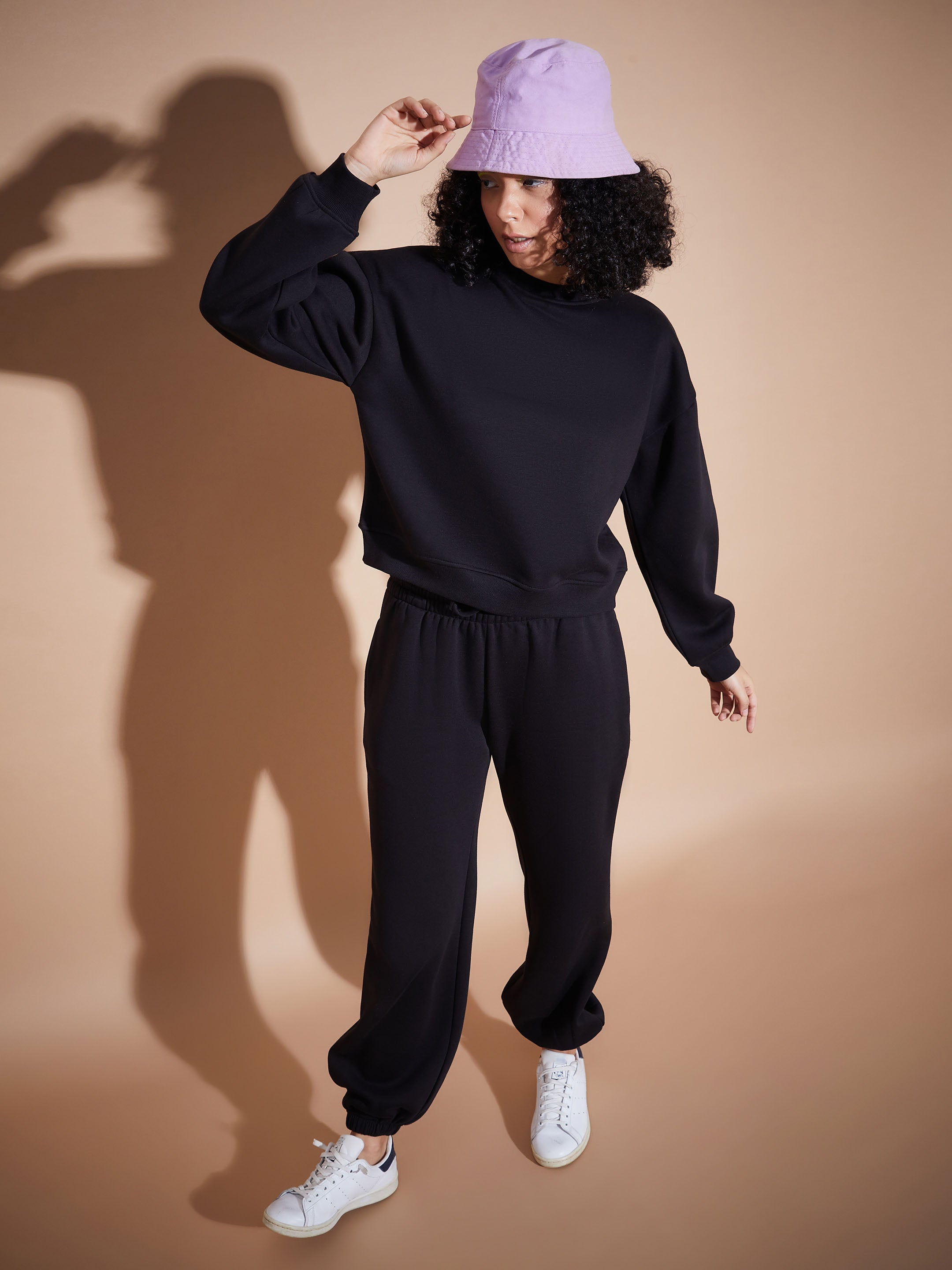 Women Black Fleece Baggy Joggers