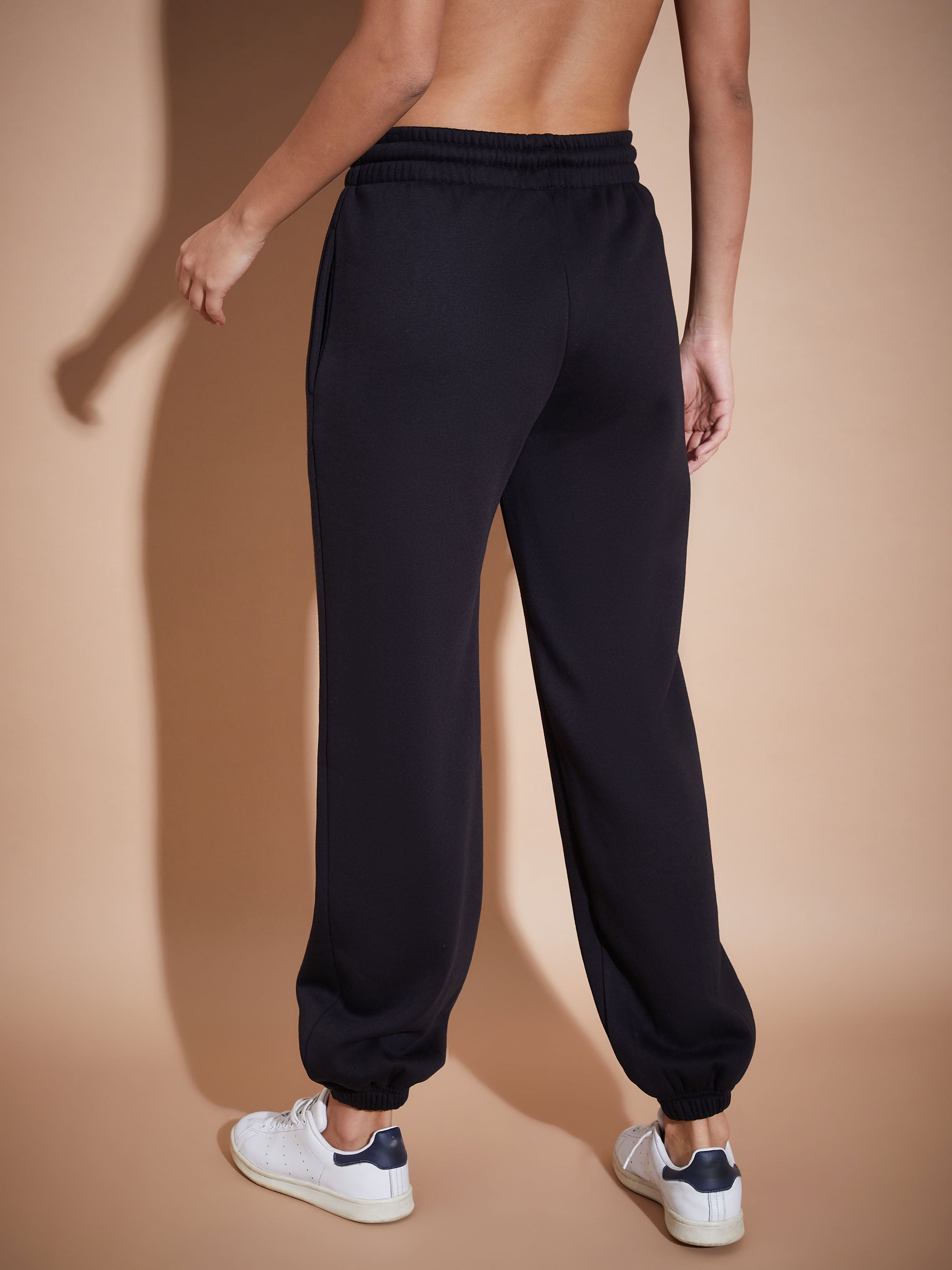 Women Black Fleece Baggy Joggers