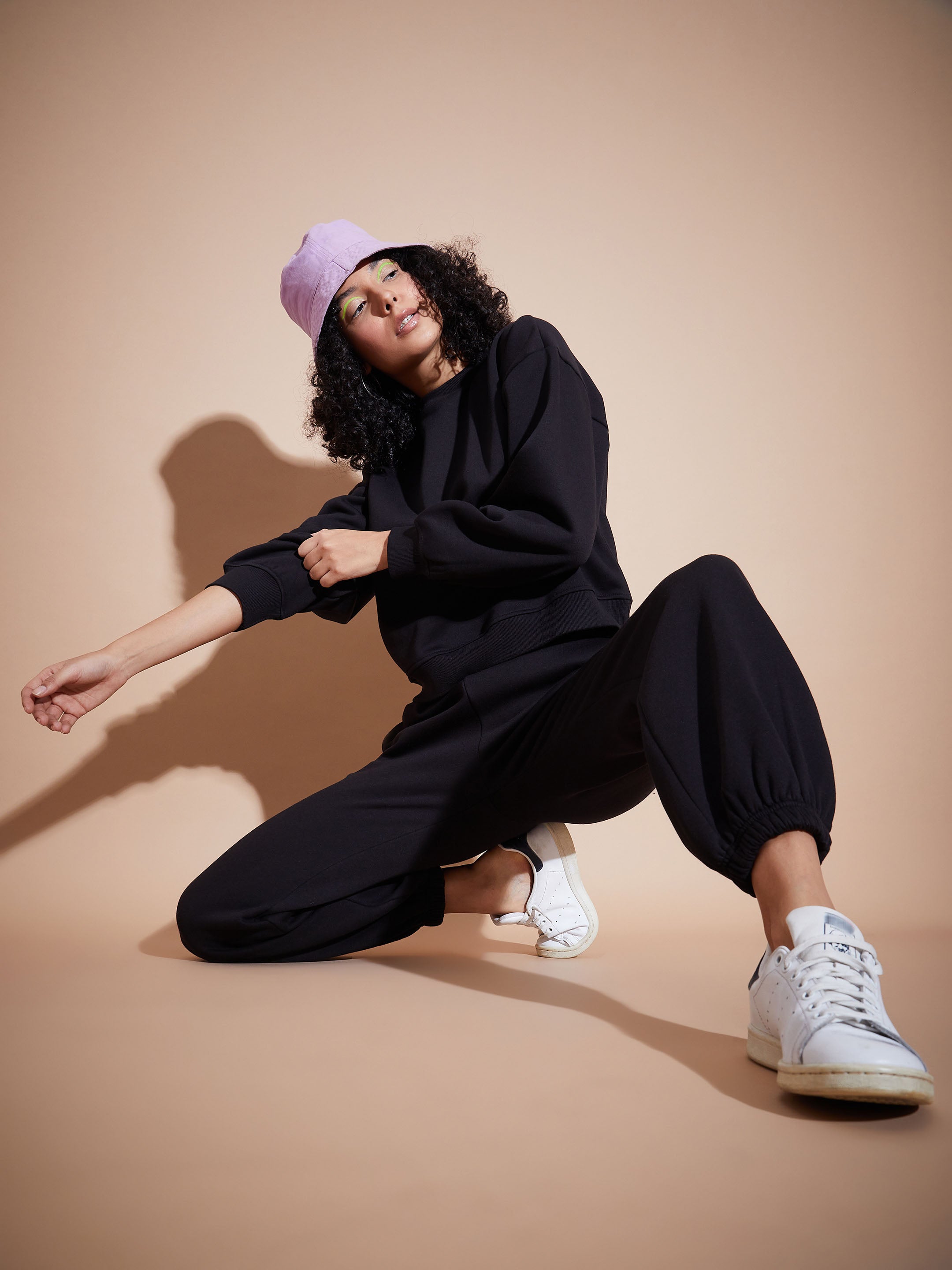 Women Black Fleece Baggy Joggers