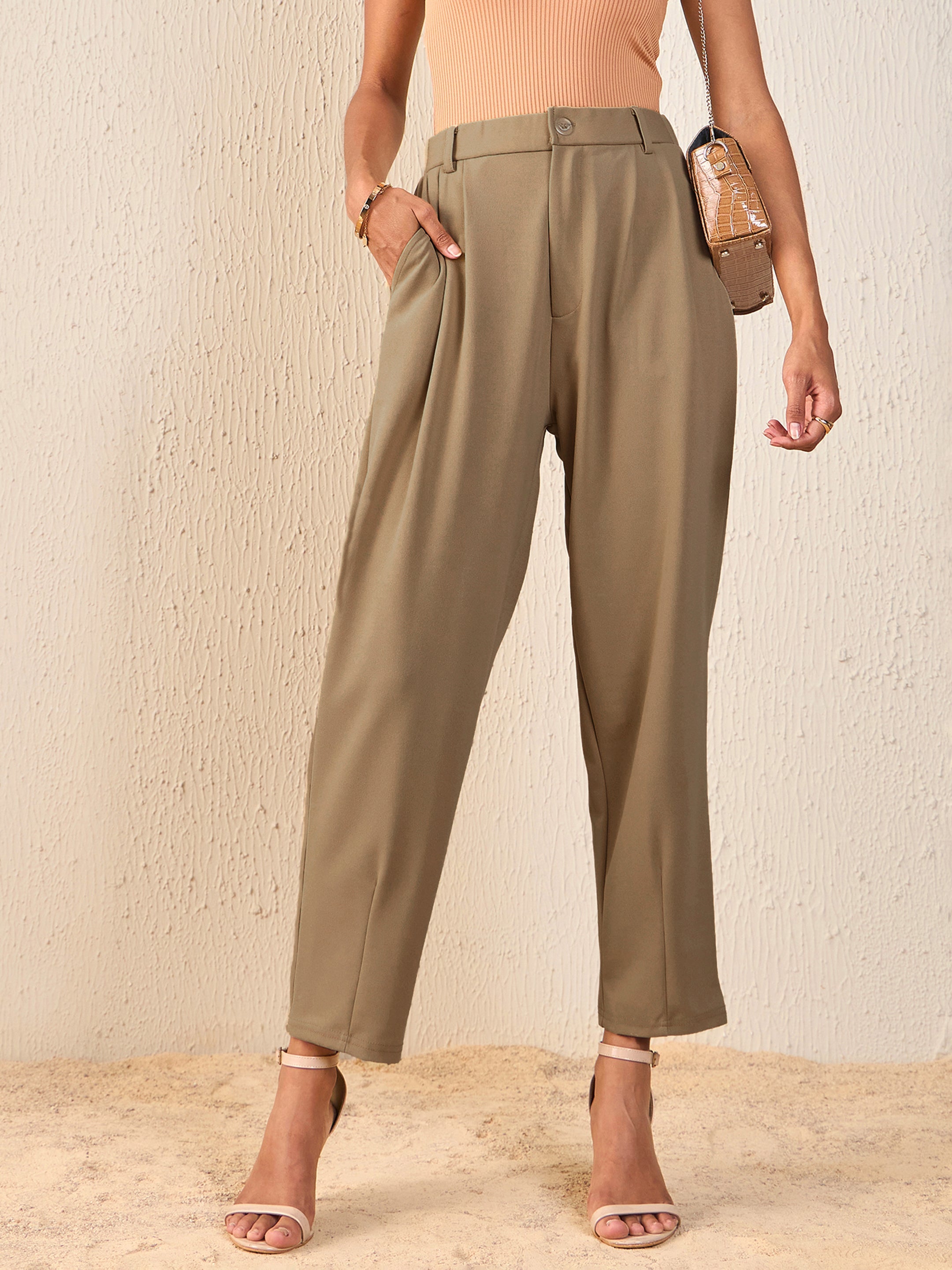Women Beige Tapered Pants