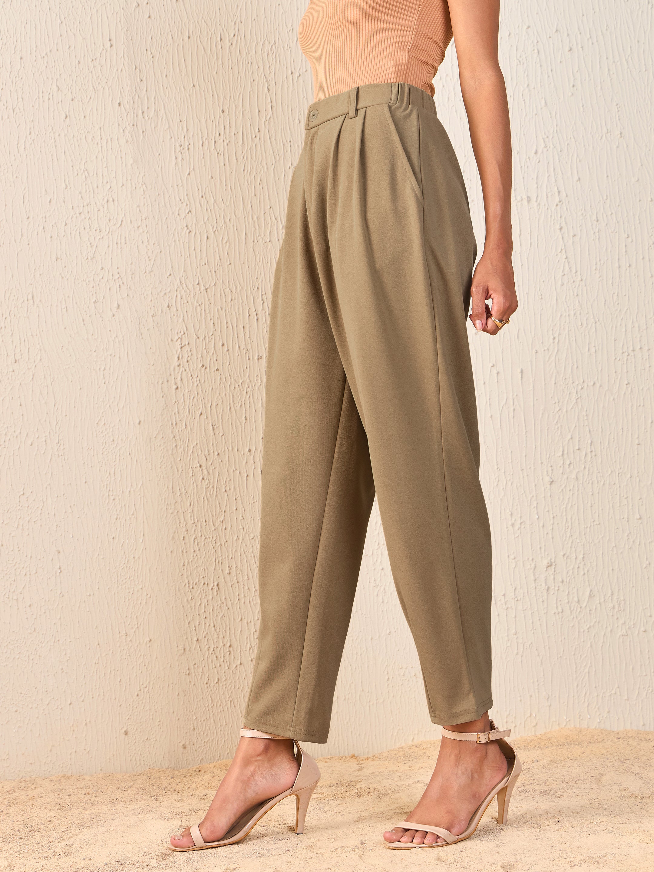Women Beige Tapered Pants