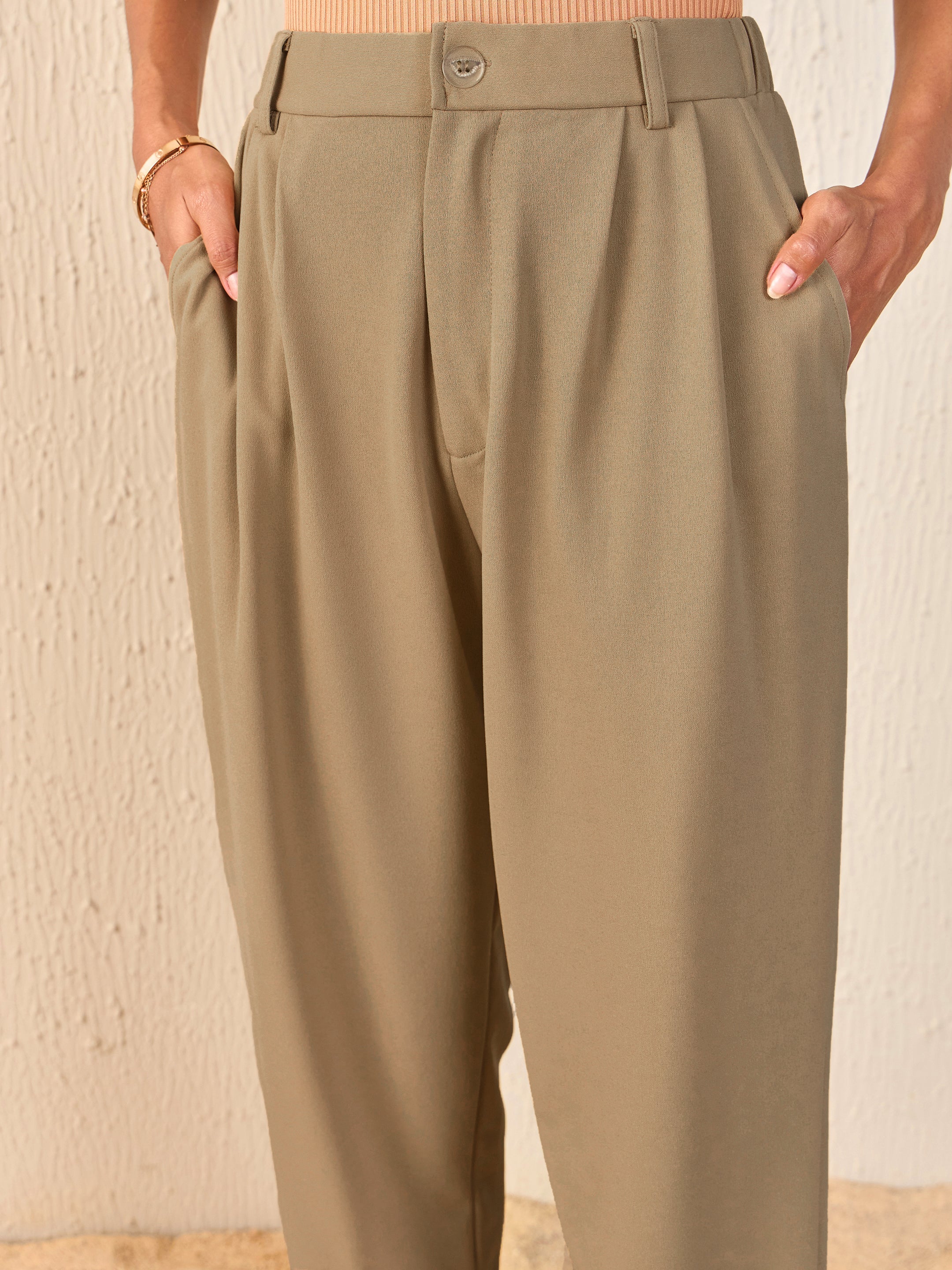 Women Beige Tapered Pants