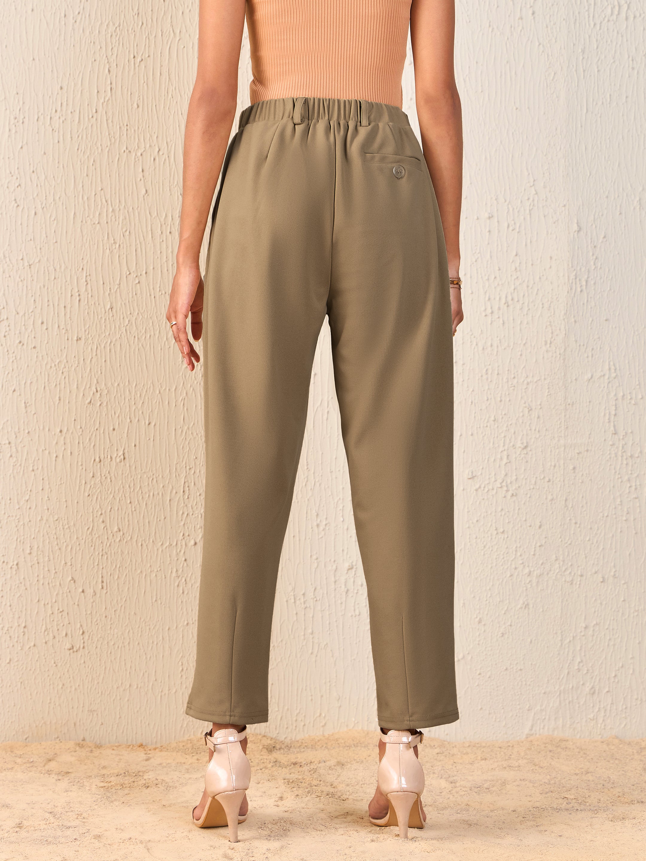 Women Beige Tapered Pants
