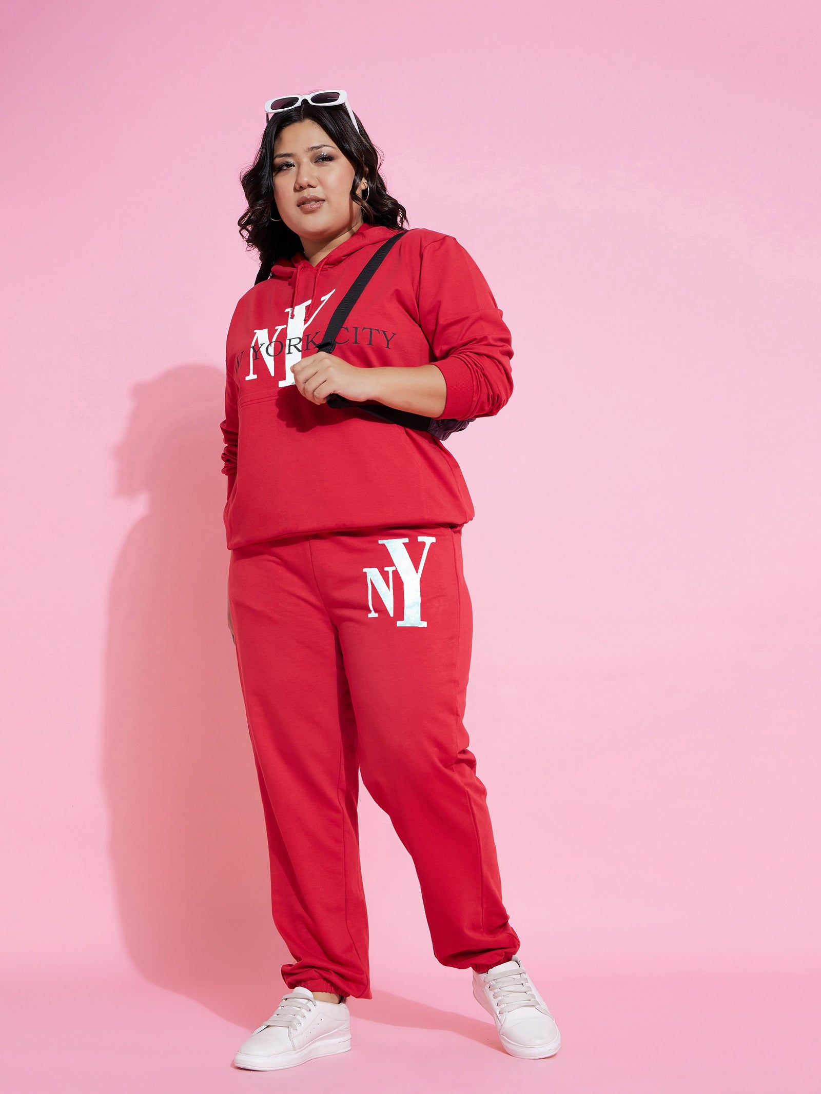 Women Red New Yoke Fleece Joggers