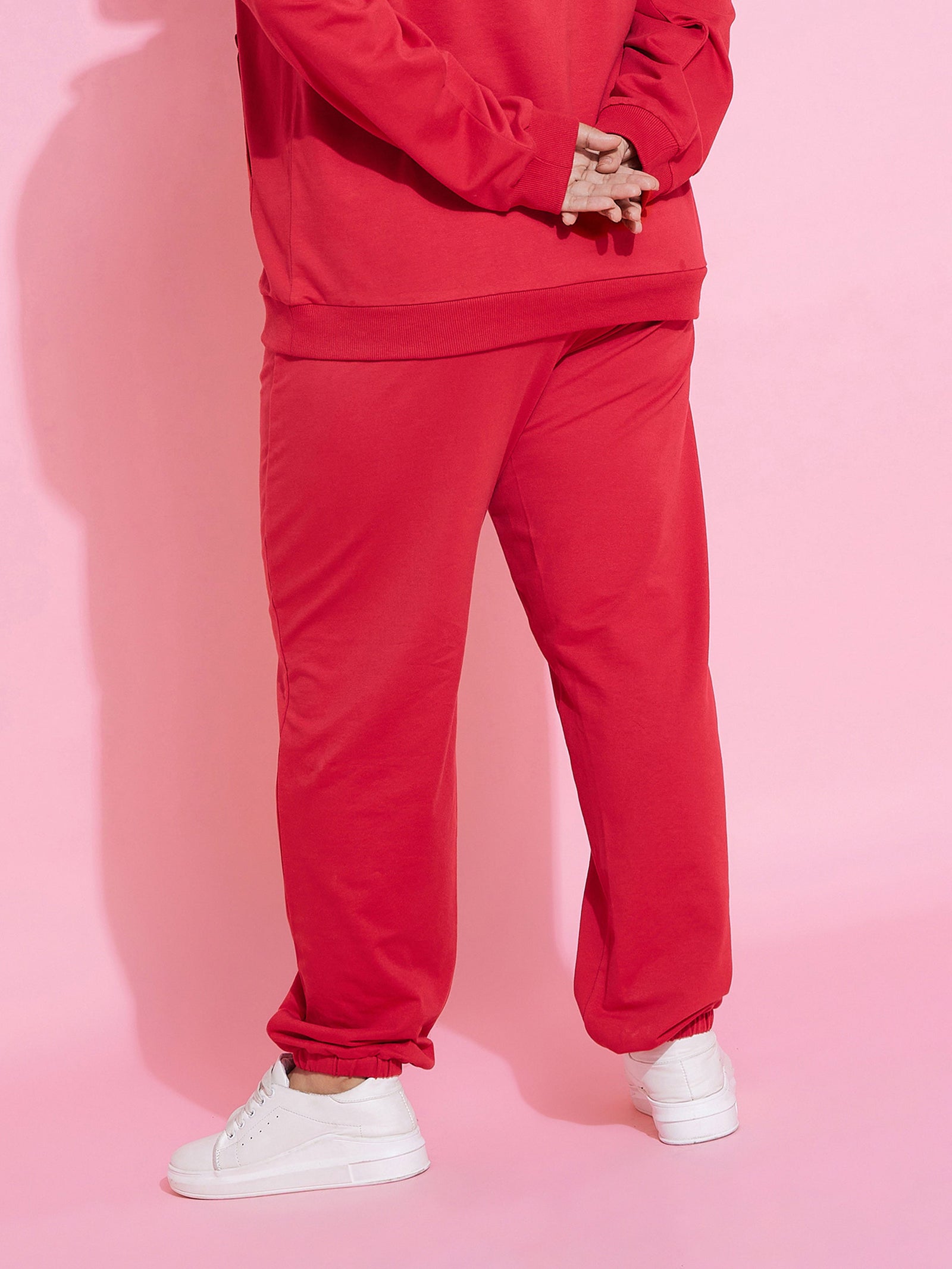 Women Red New Yoke Fleece Joggers