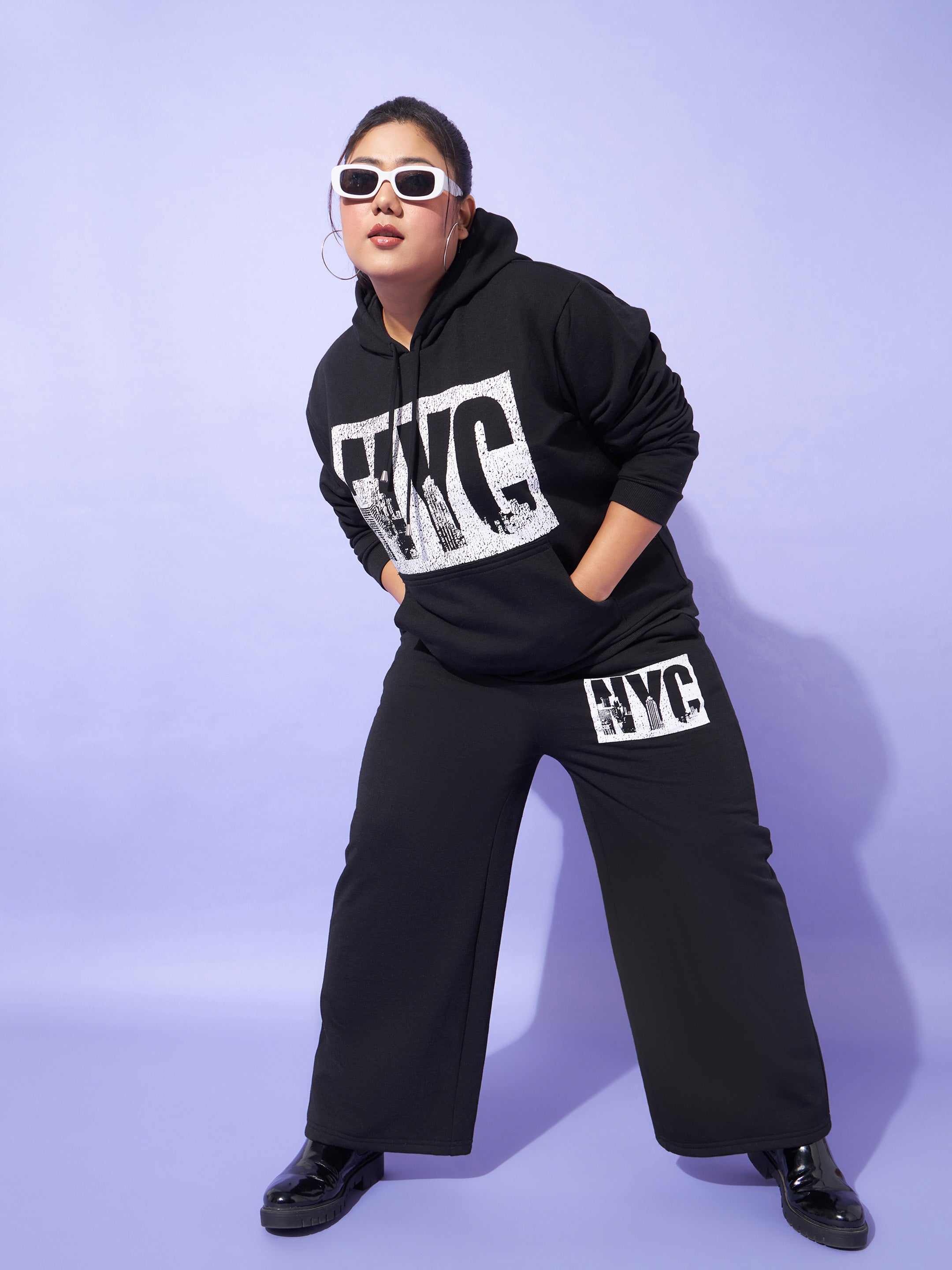 Women Black Fleece Nyc Track Pants