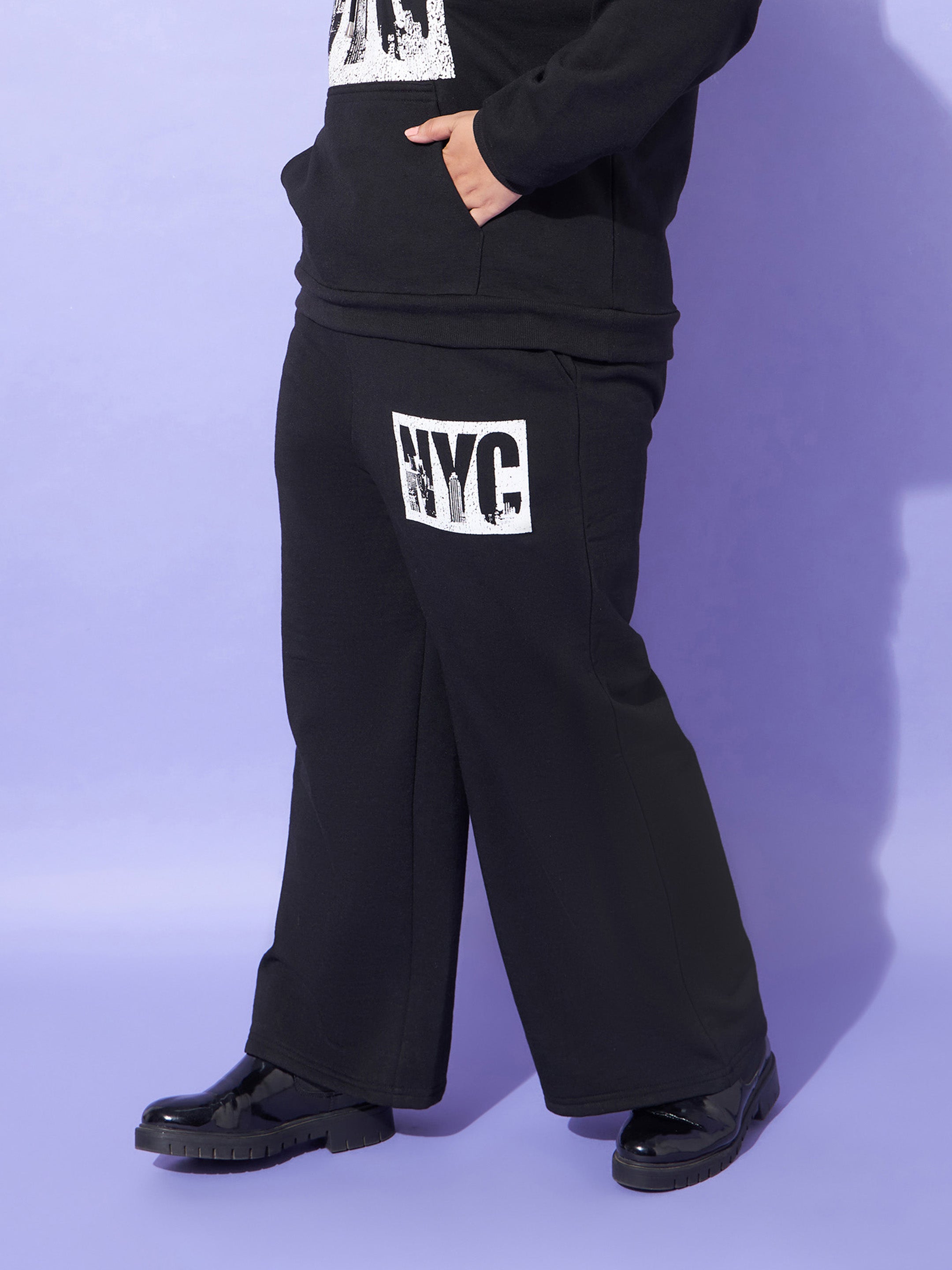 Women Black Fleece Nyc Track Pants