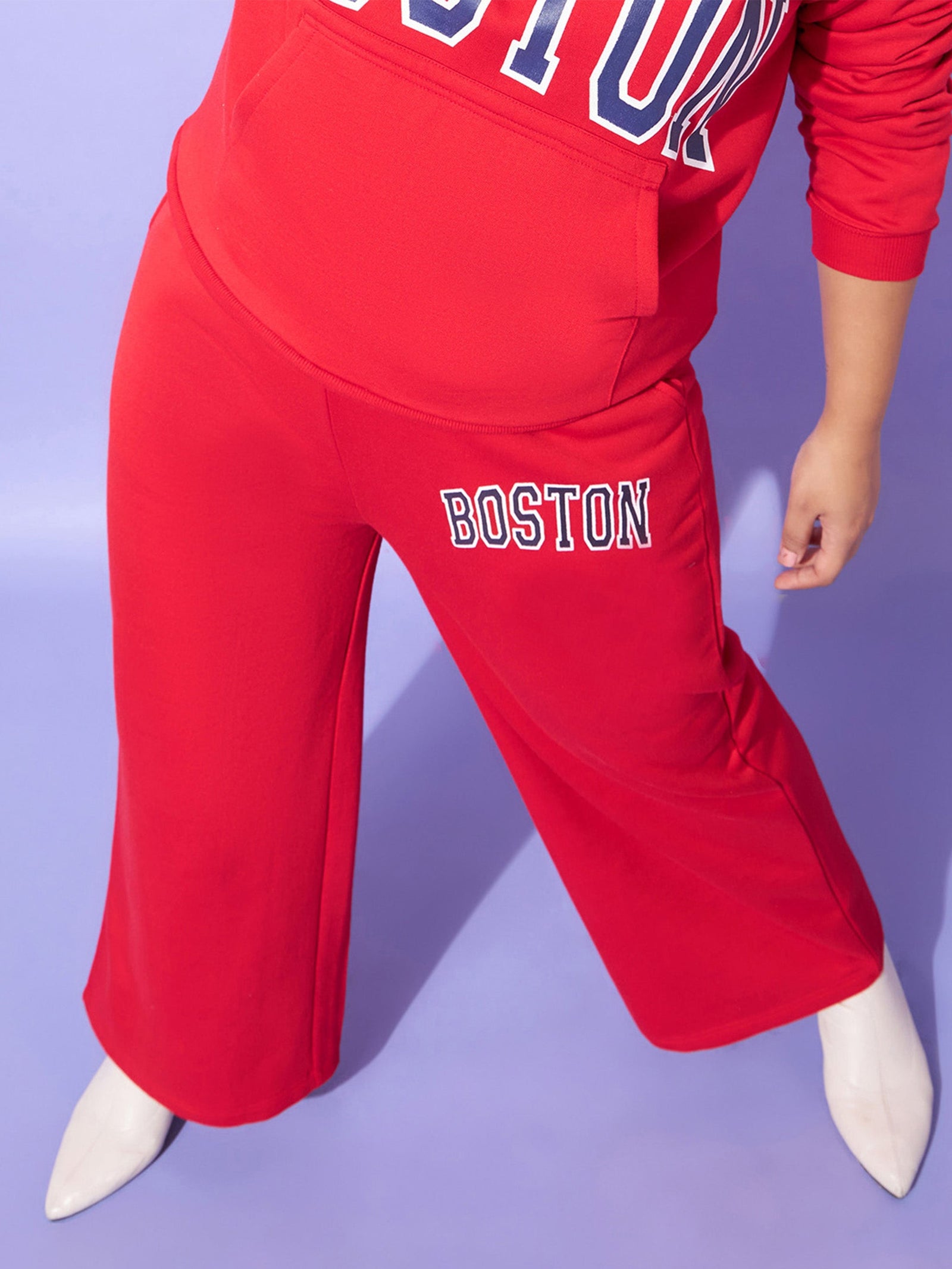 Women Red Fleece Boston Track Pants