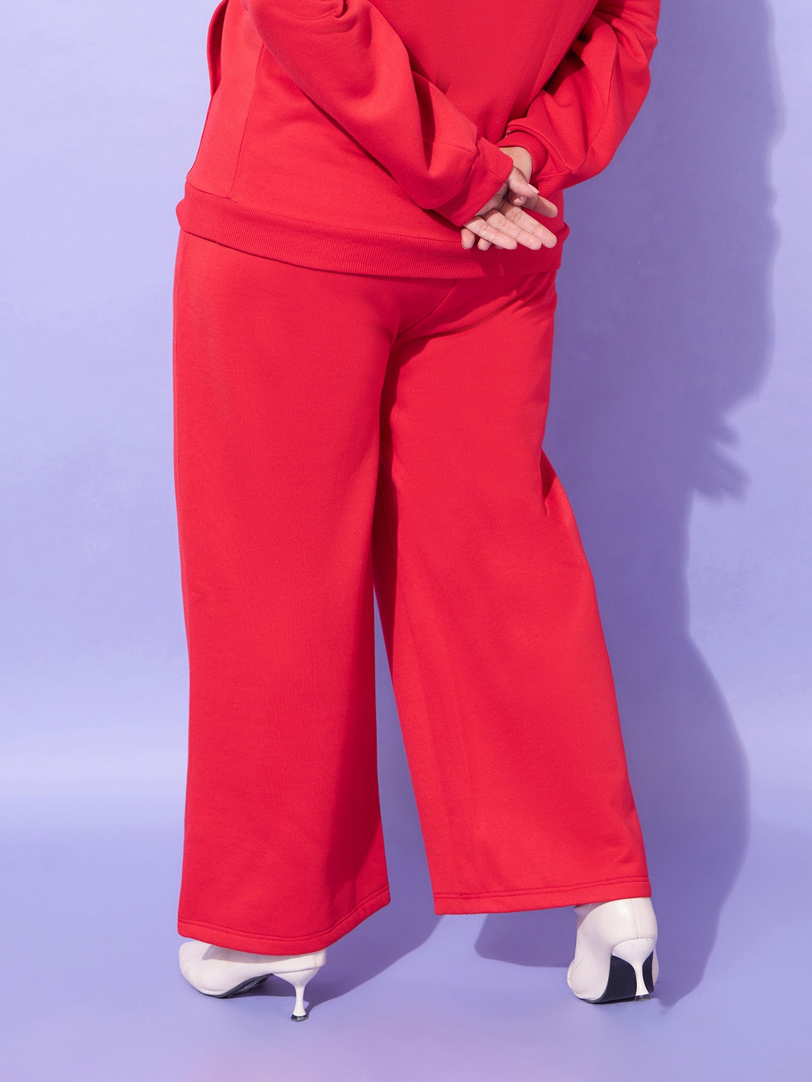 Women Red Fleece Boston Track Pants