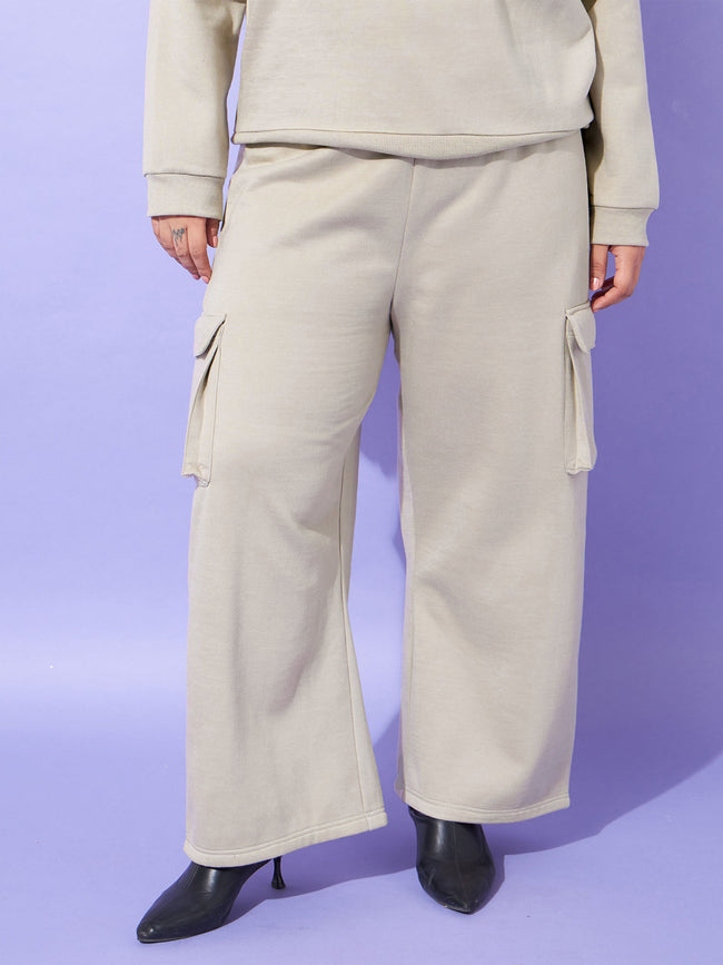 Women Grey Fleece Cargo Track Pants