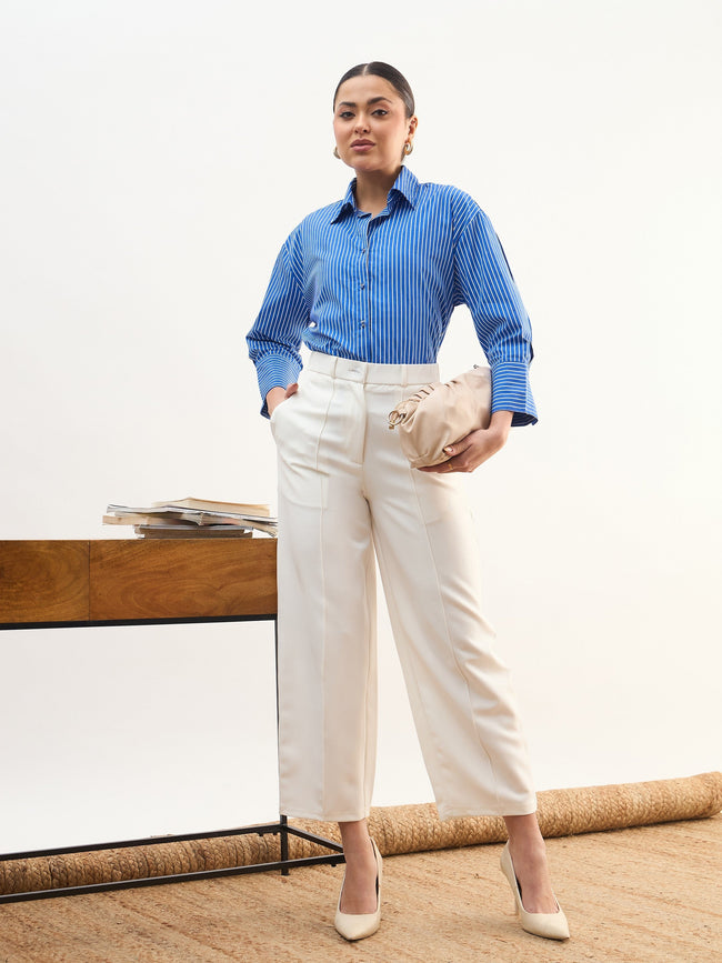 Women White Darted Slouchy Pants