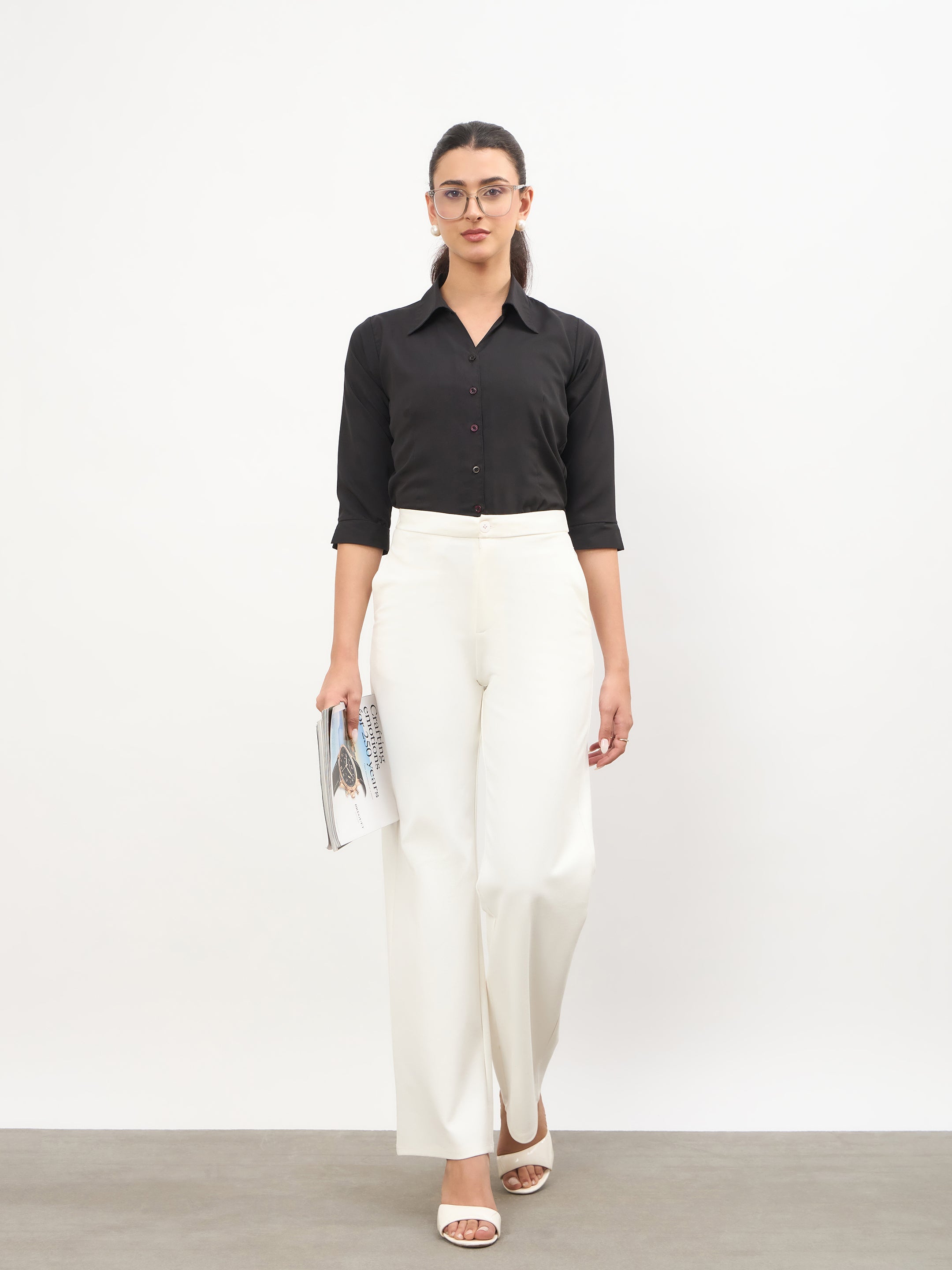 Women White Roma Straight Fit Pants