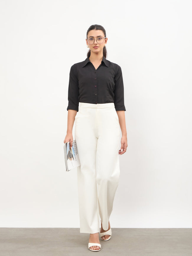 Women White Roma Straight Fit Pants