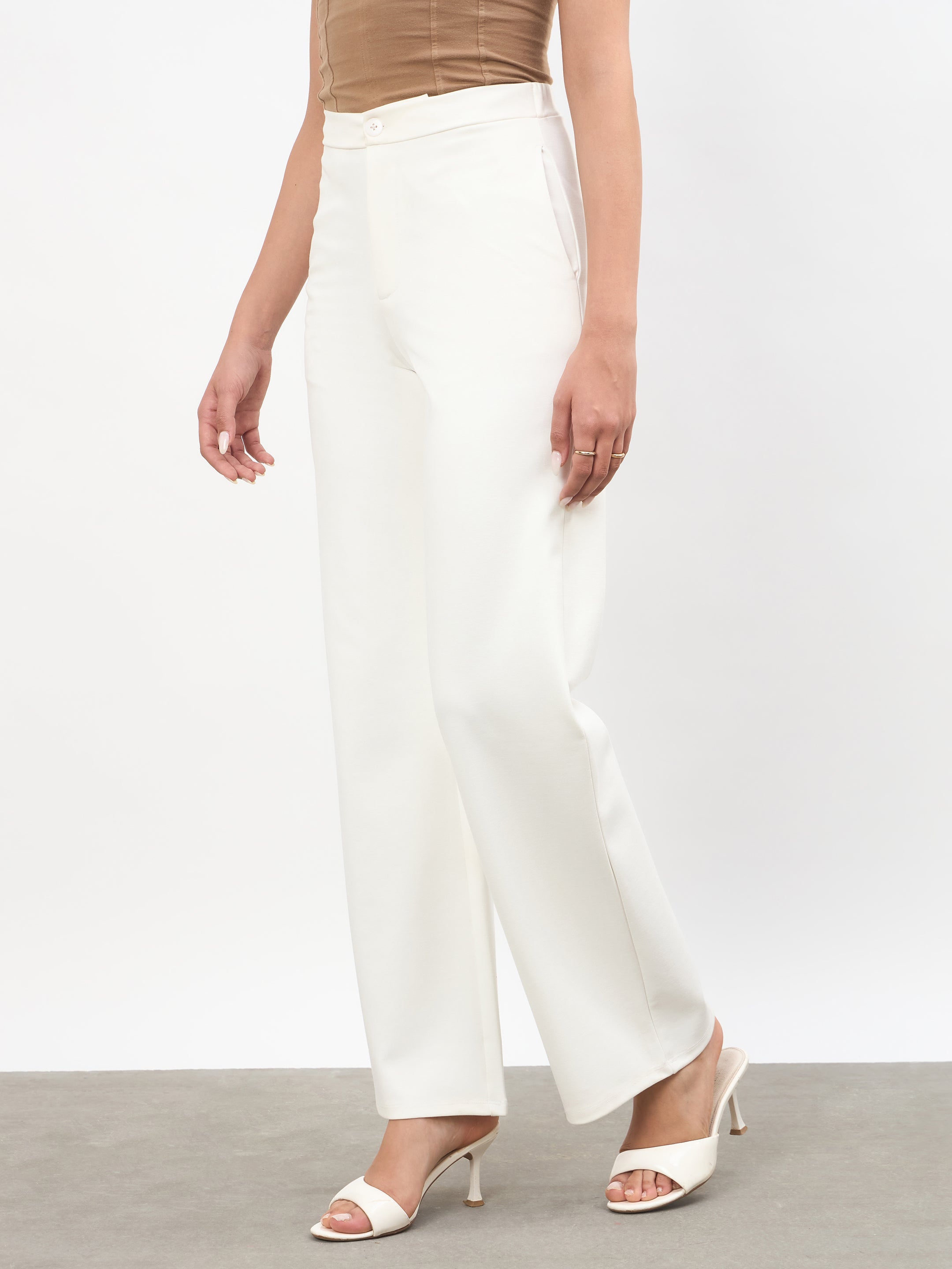 Women White Roma Straight Fit Pants