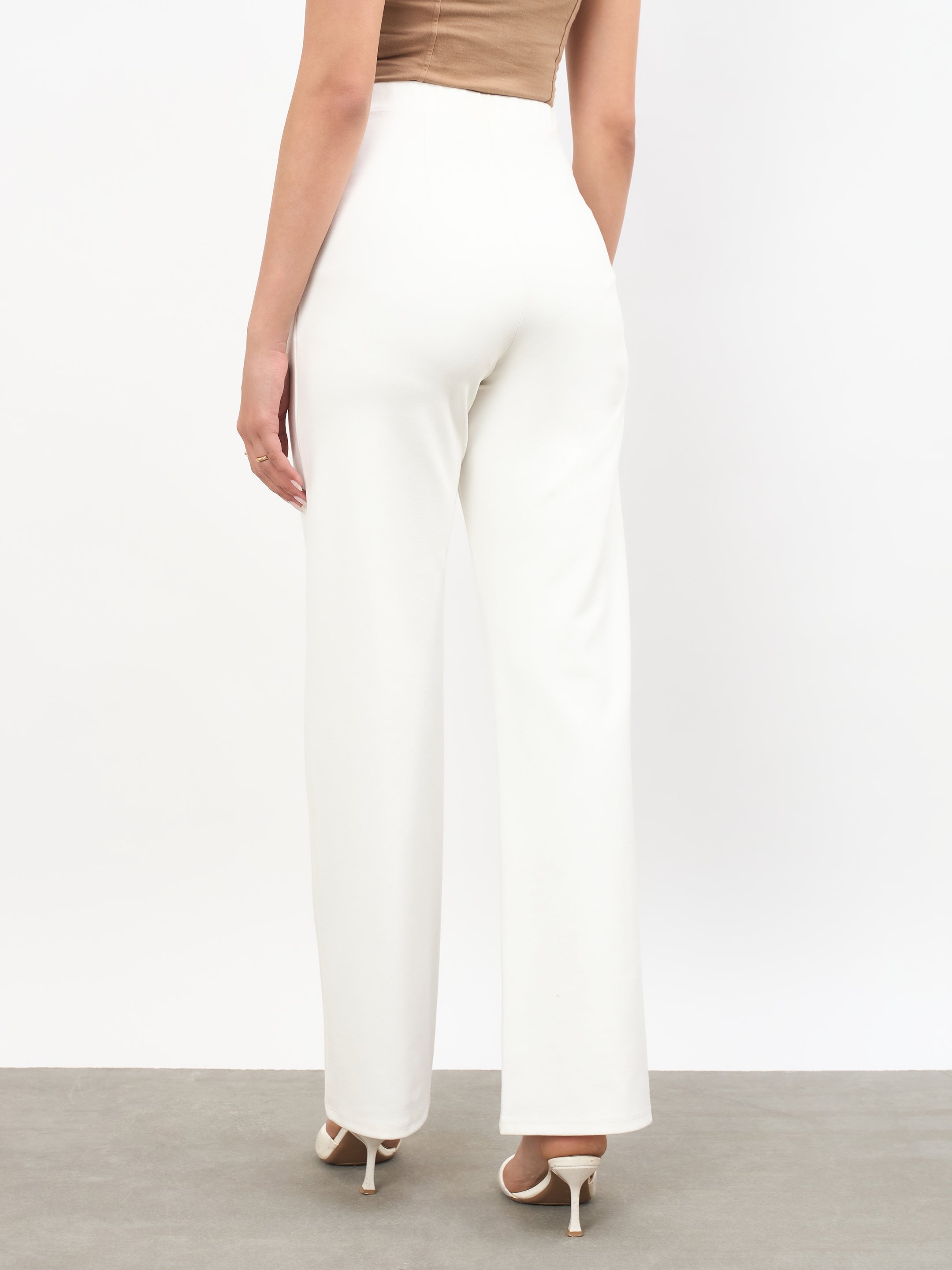 Women White Roma Straight Fit Pants