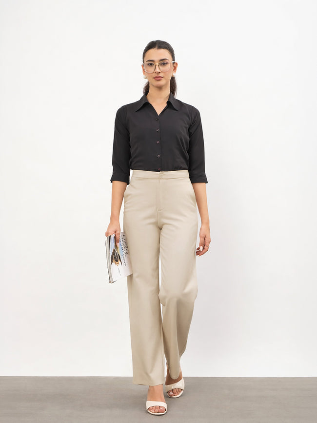 Women Beige Roma Straight Fit Pants
