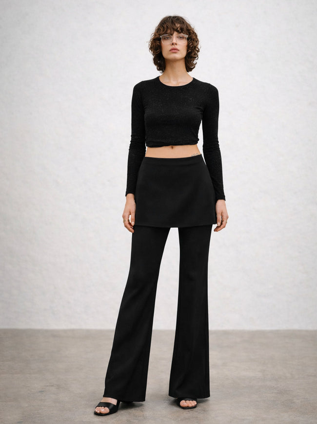 Women Black Minnie Out Layer Skirt Pants