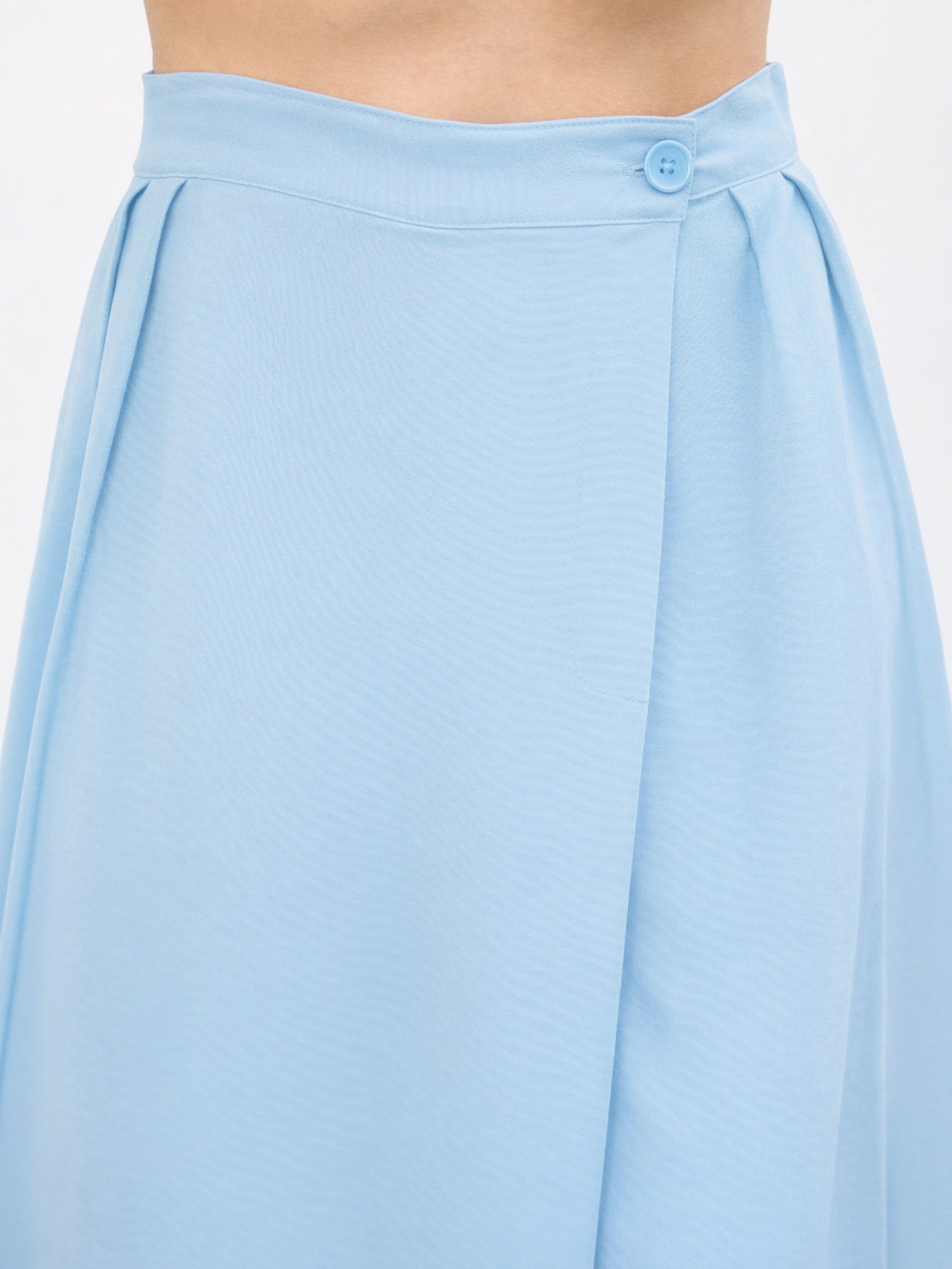 Women Blue Wrap Side Pleated Straight Pants