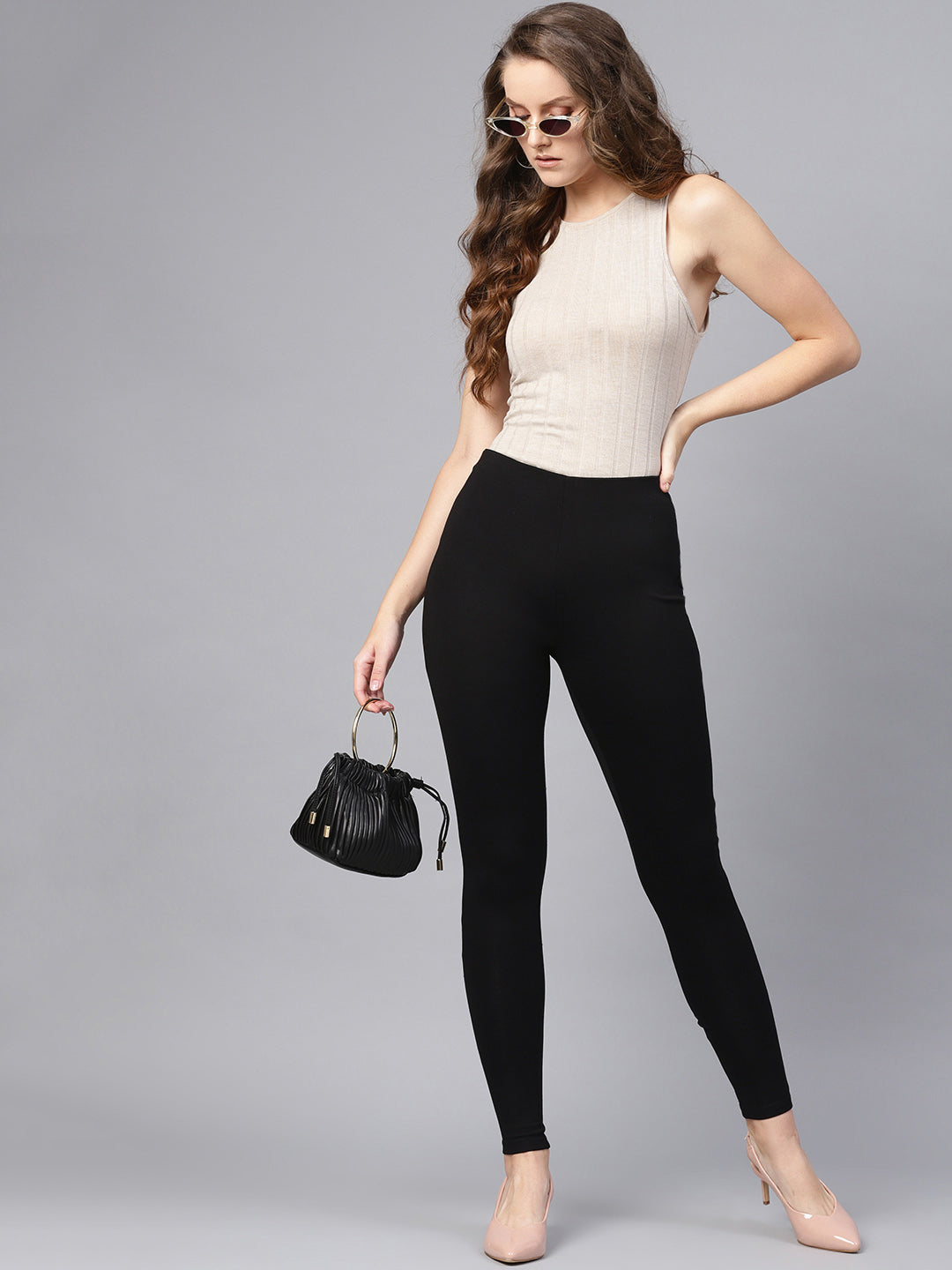Women Black Knitted Slim Jeggings