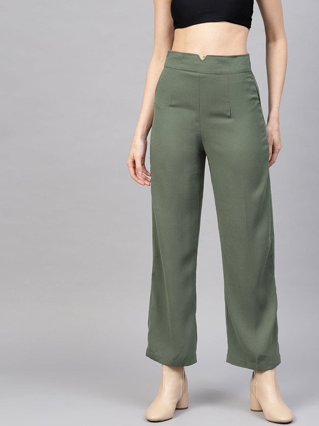 Women Olive Side Zipper Pant