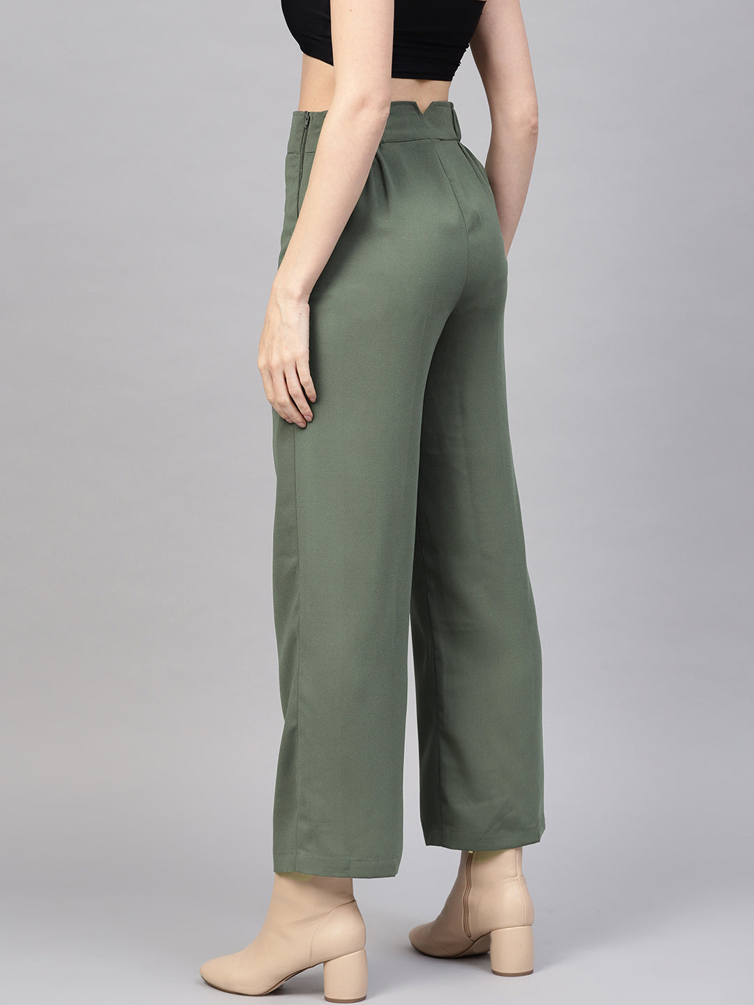 Women Olive Side Zipper Pant