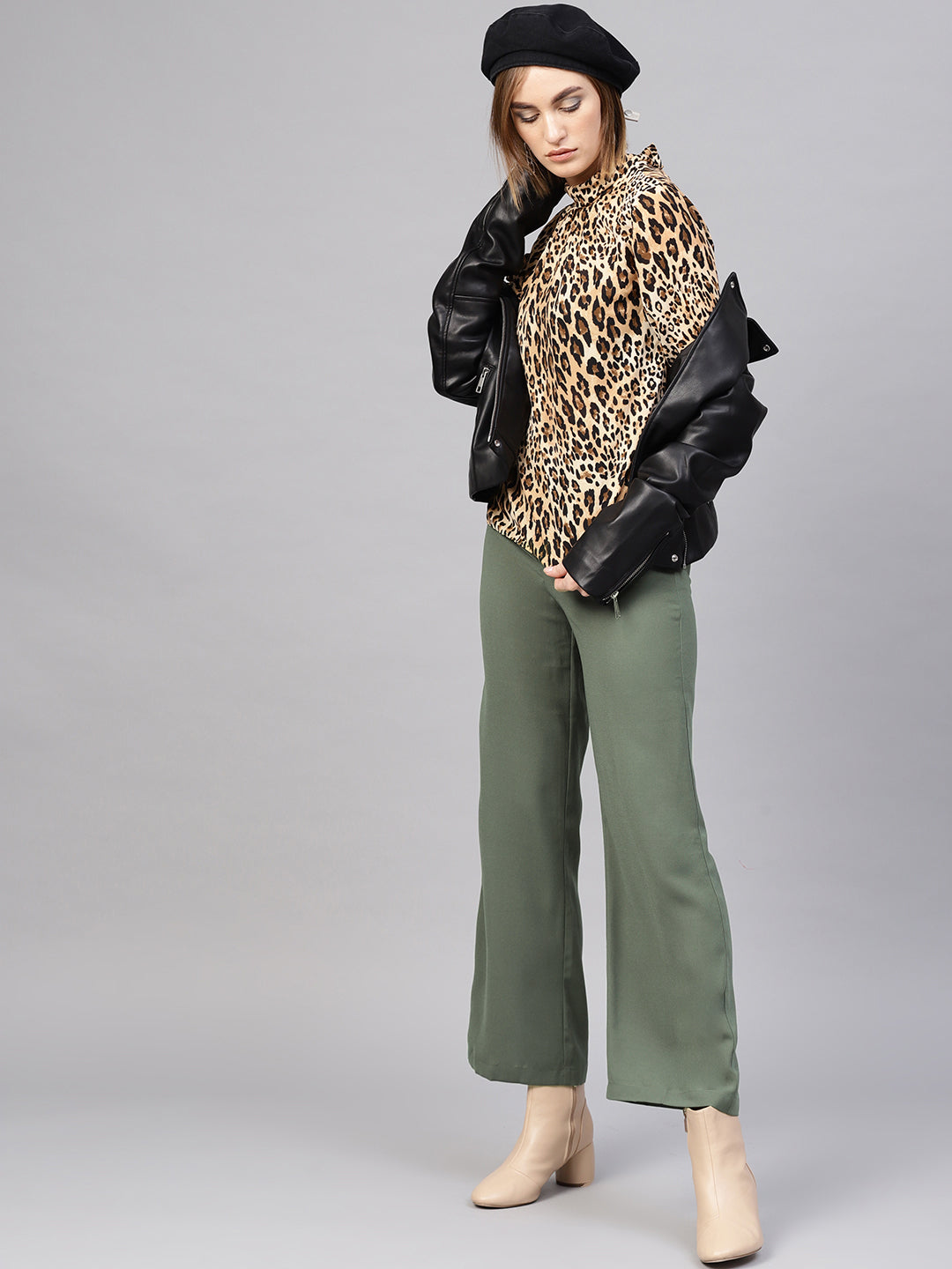 Women Olive Side Zipper Pant