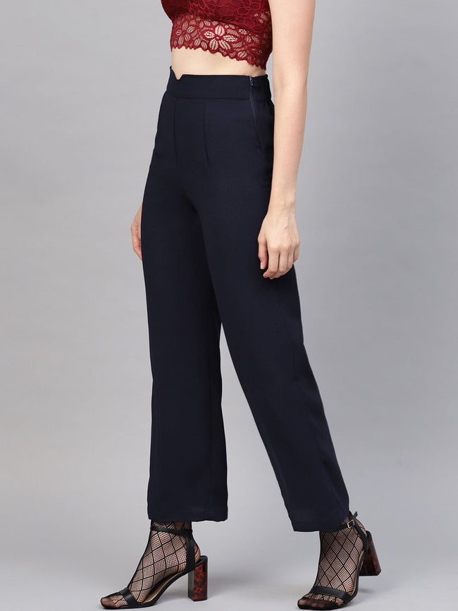 Women Navy Side Zipper Pant