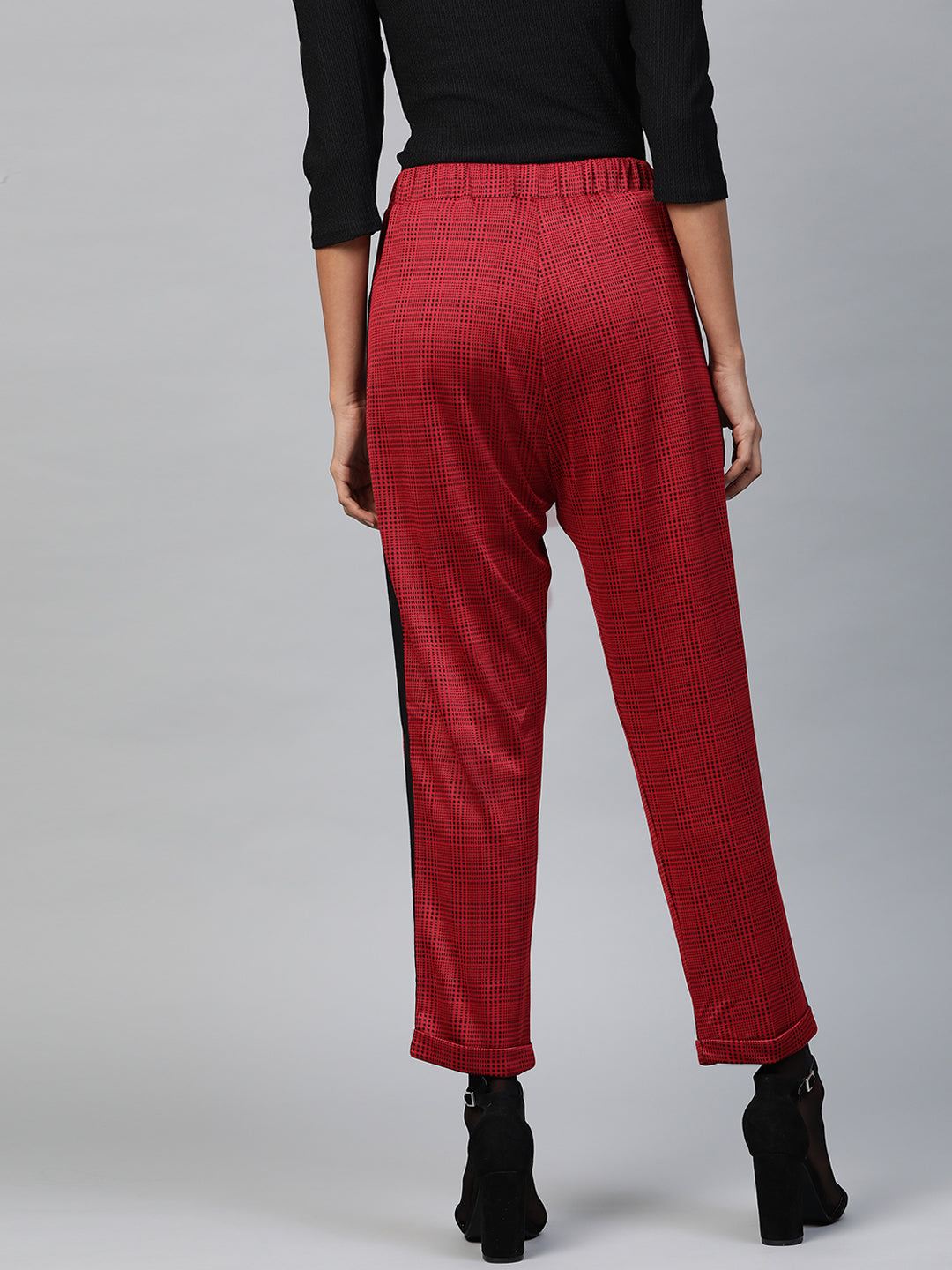 Red Check Side Tape Jacquard Pants