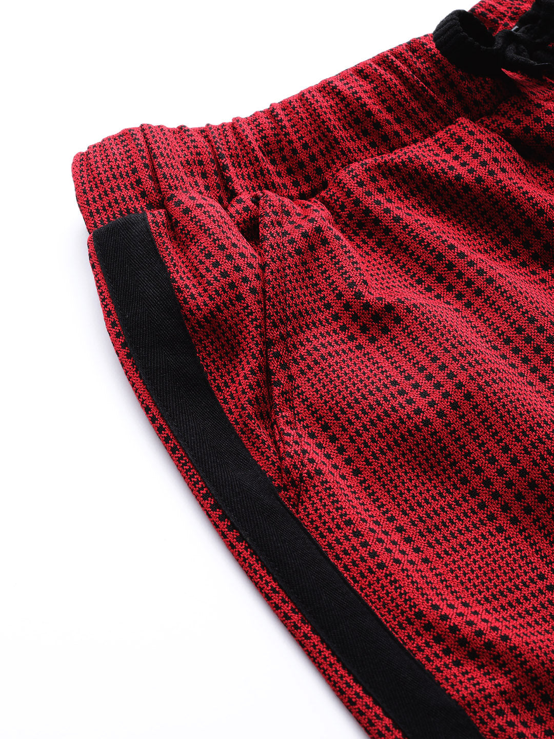 Red Check Side Tape Jacquard Pants