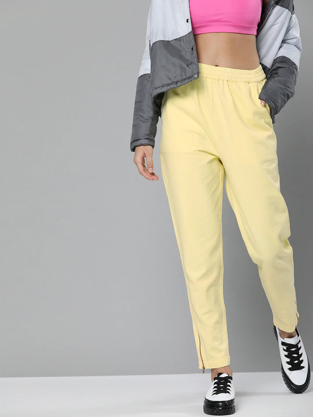 Women Yellow Side Zipper Joggers