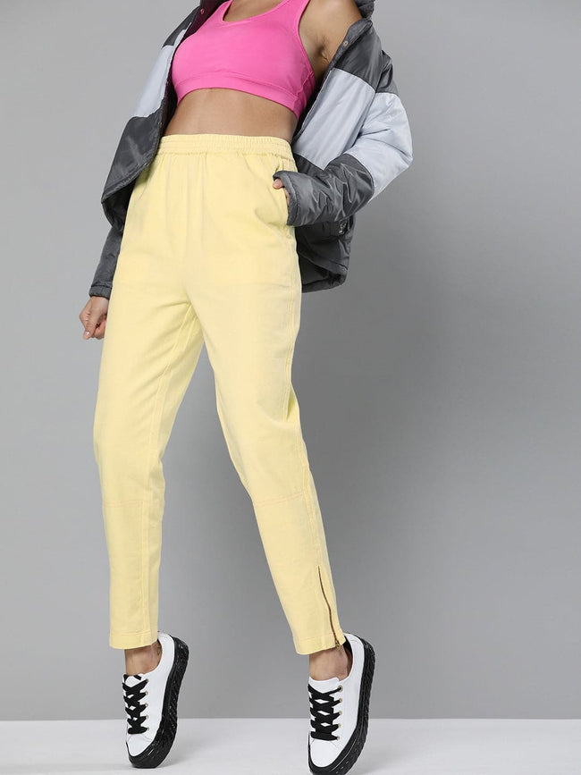 Women Yellow Side Zipper Joggers